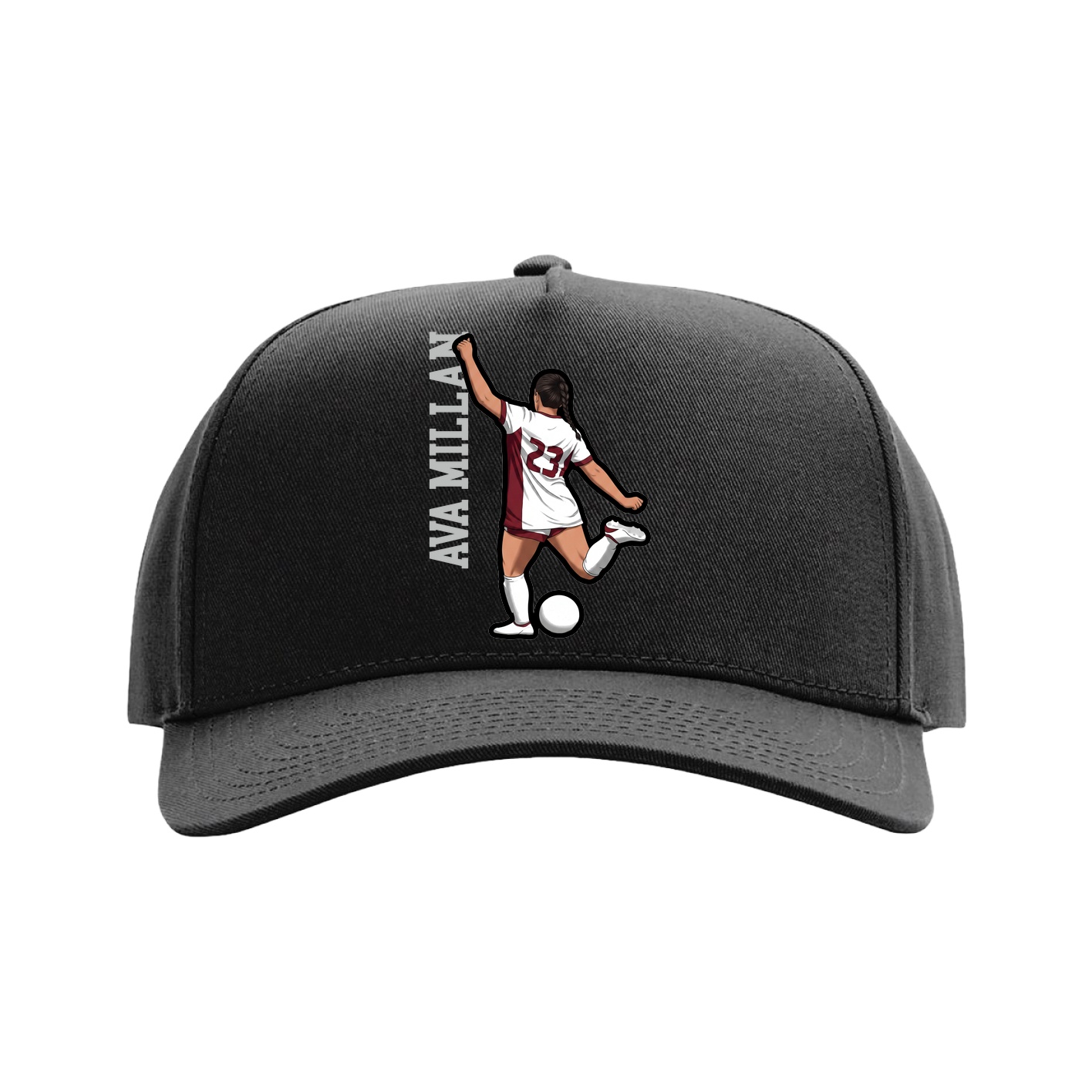 Full Fabric Five-Panel Champ Cap — Name Vertical in Black