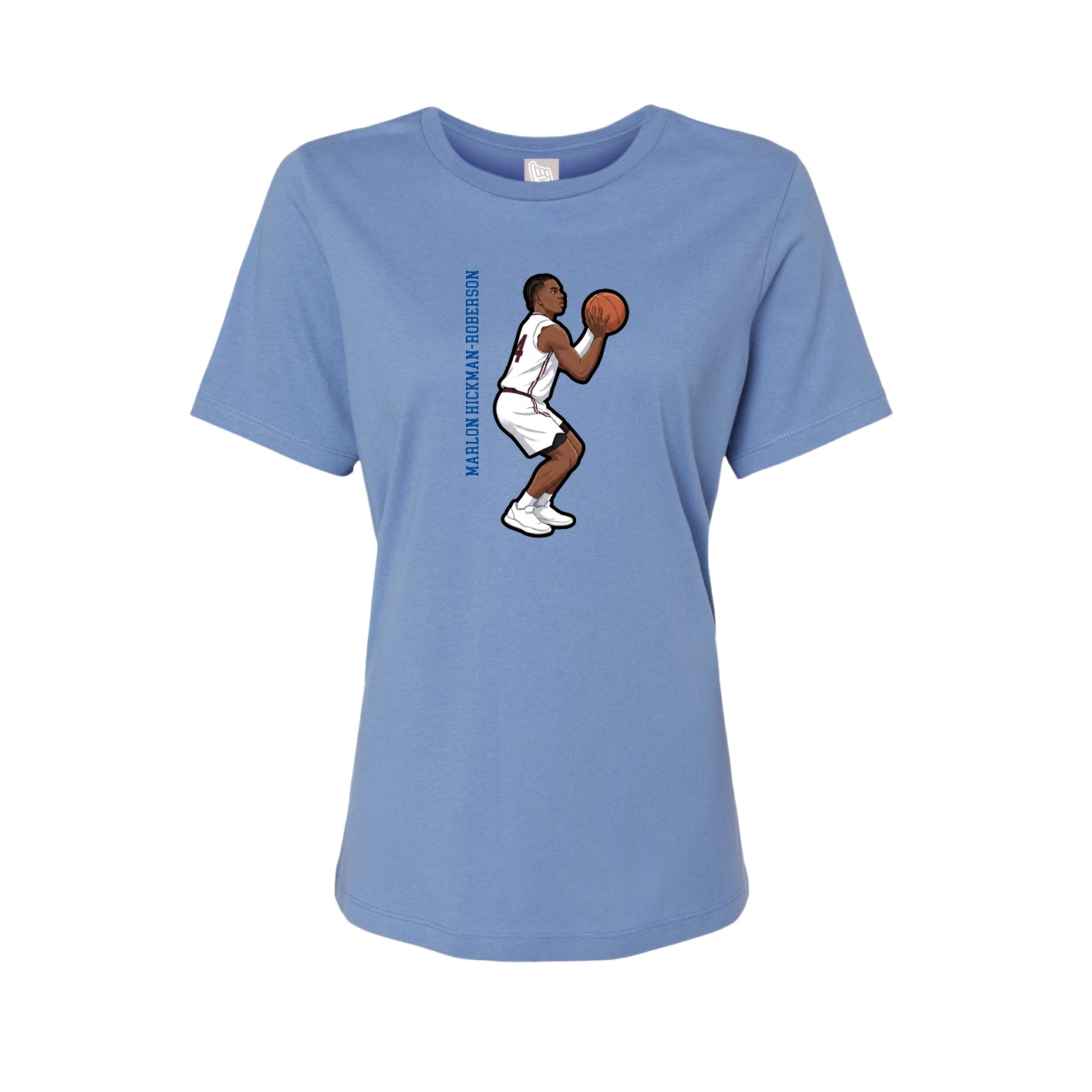 Fitted Women's Tee — Name Vertical in Powder Blue