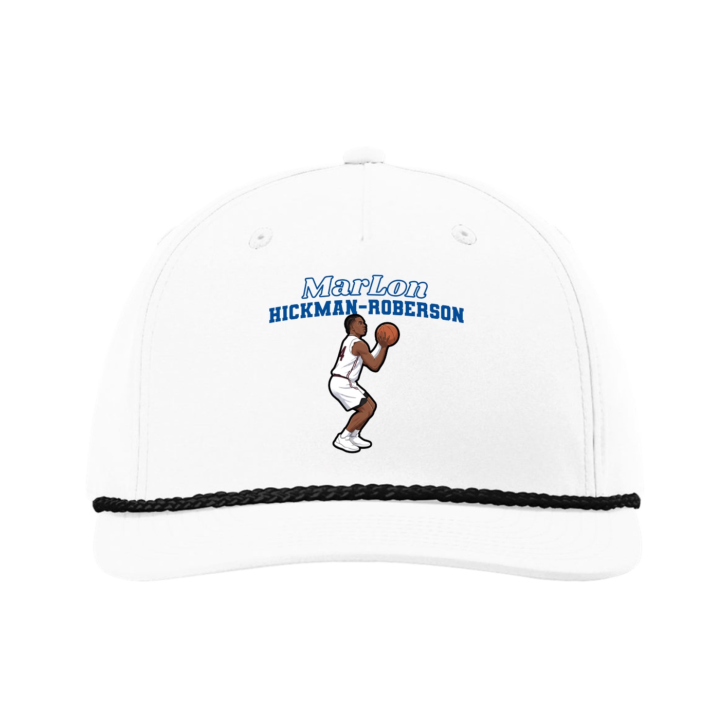 Five-Panel Classic Rope Cap — Name Arch in White