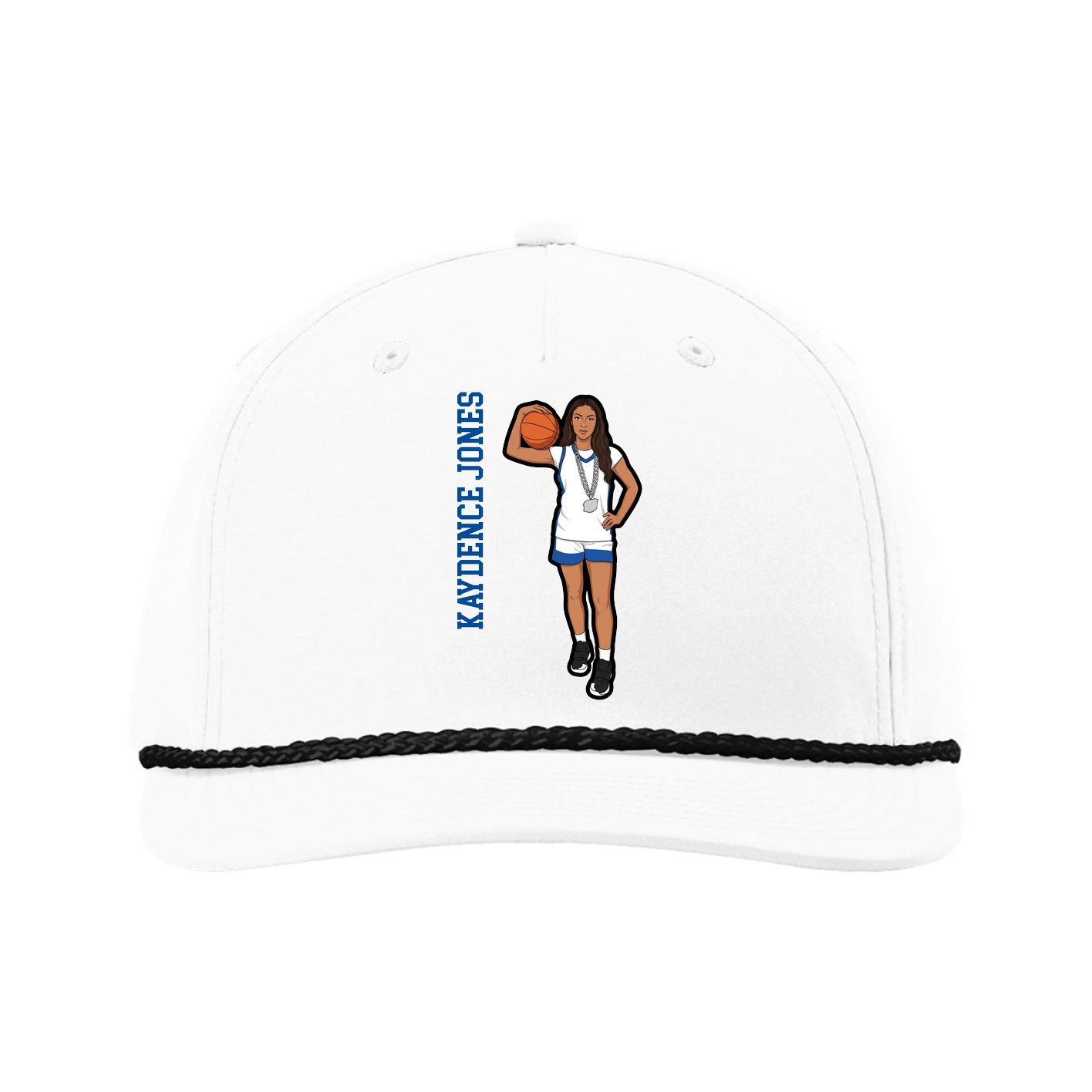 Five-Panel Classic Rope Cap — Name Vertical in White