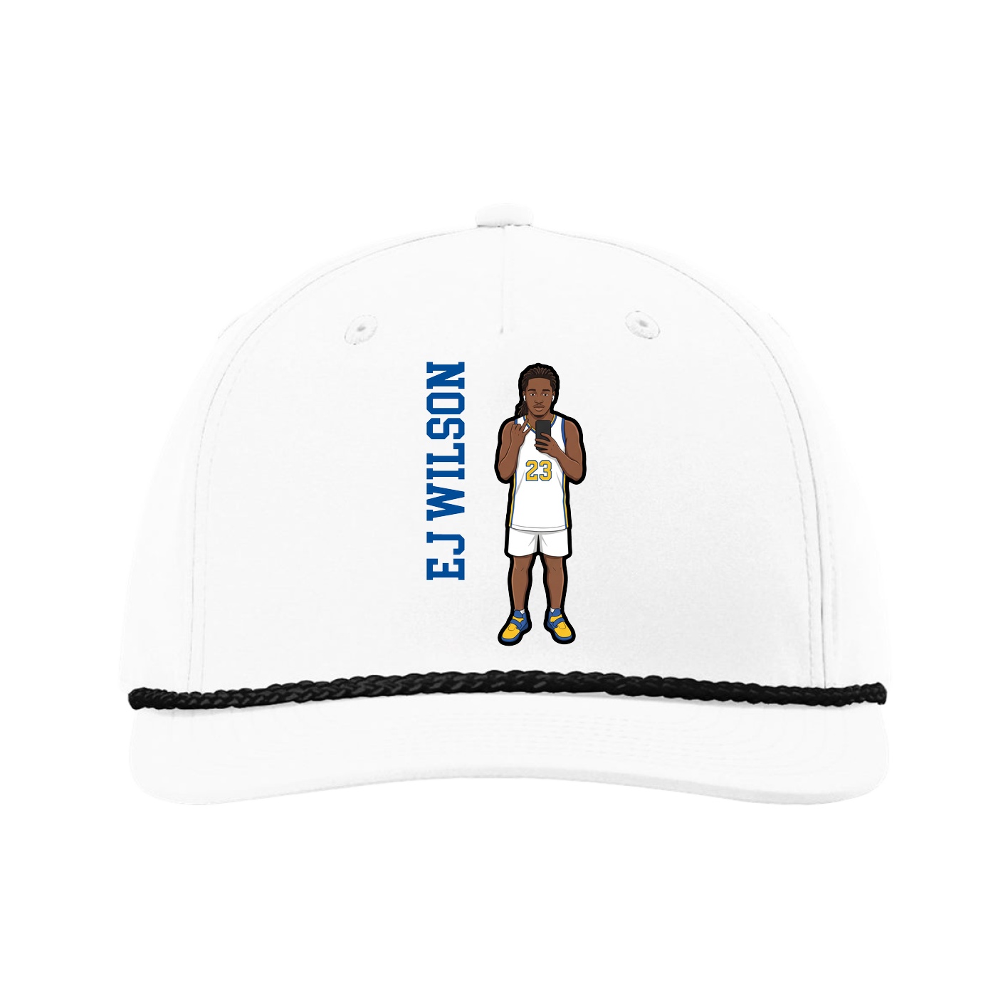 Five-Panel Classic Rope Cap — Name Vertical in White