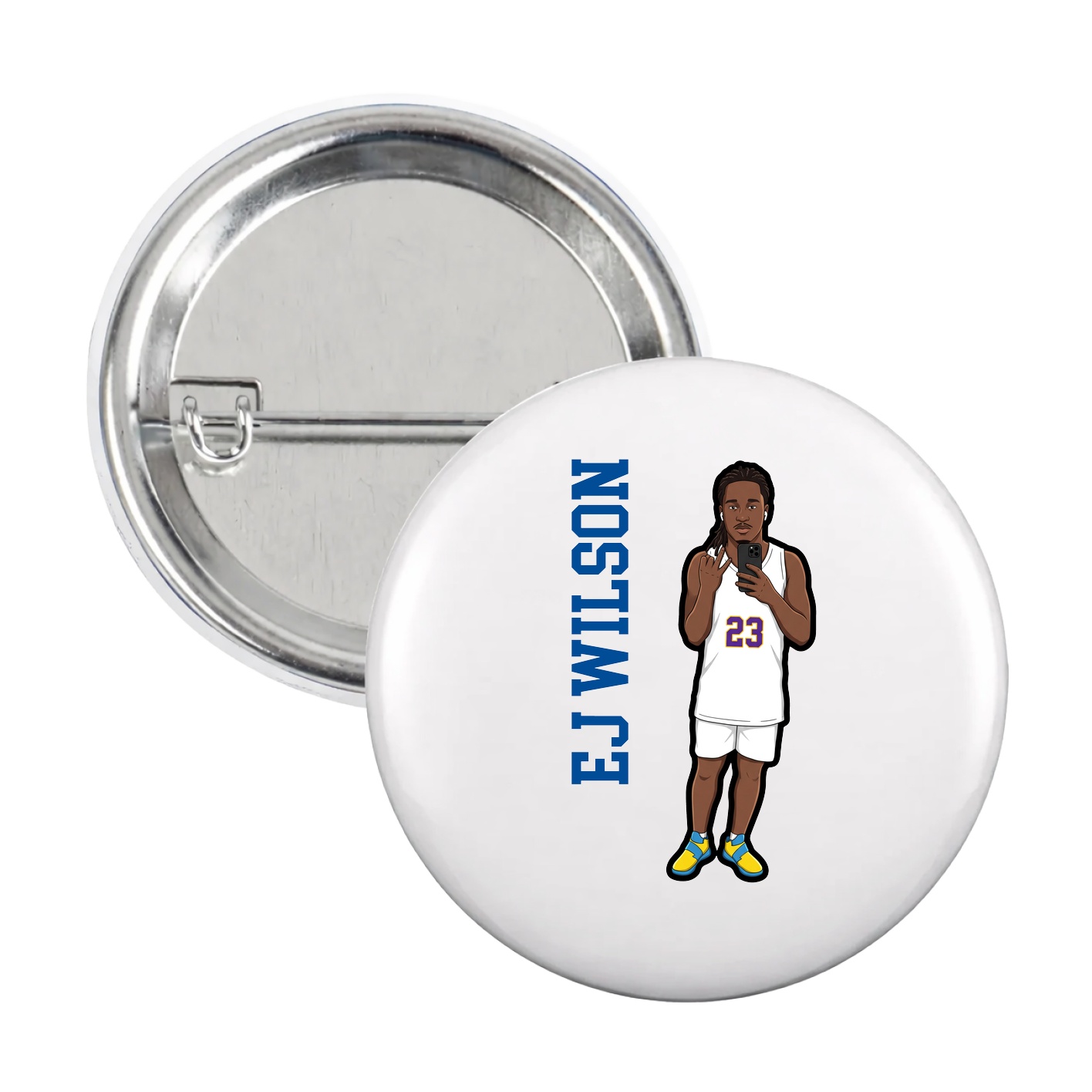 Game Day Button — Name Vertical in White