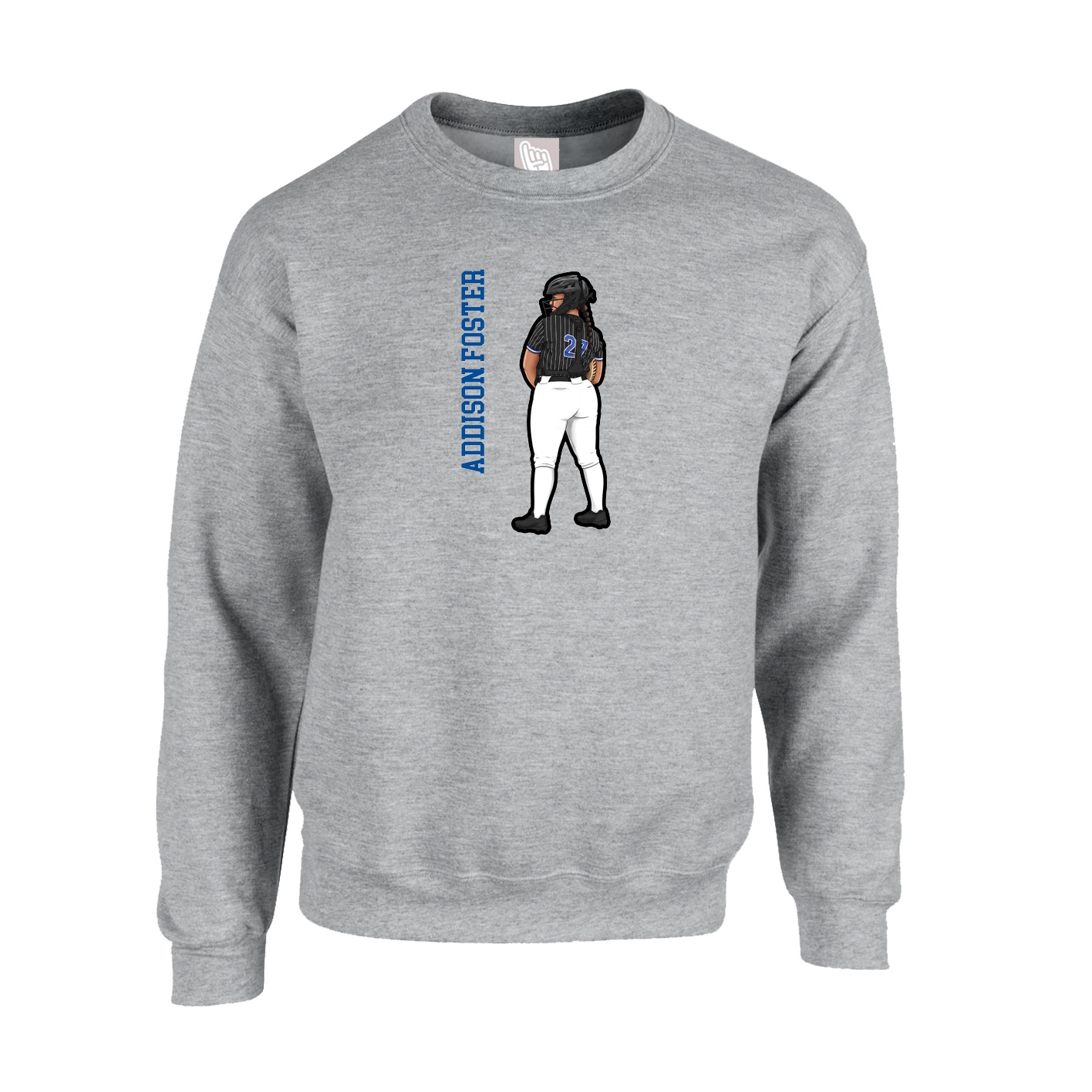 Fleece Crew — Name Vertical in Grey