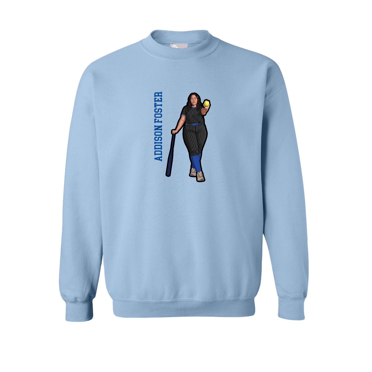 Fleece Crew — Name Vertical in Light Blue