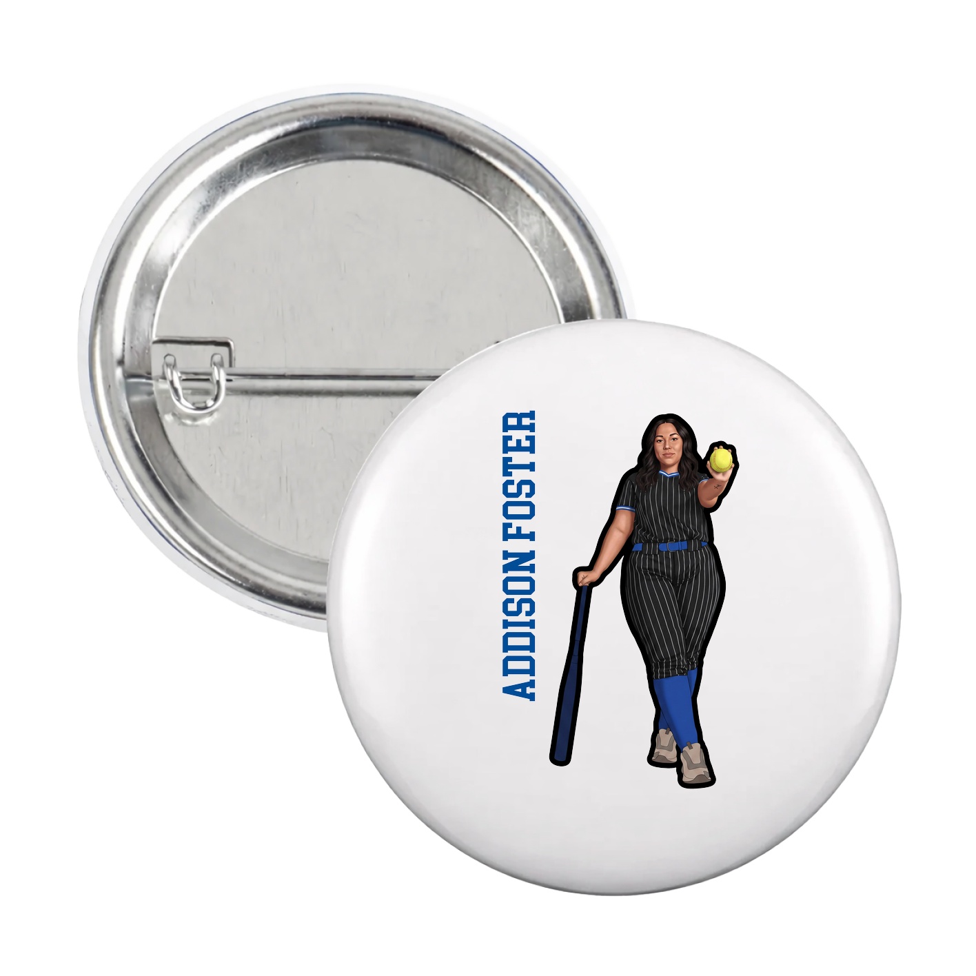 Game Day Button — Name Vertical in White