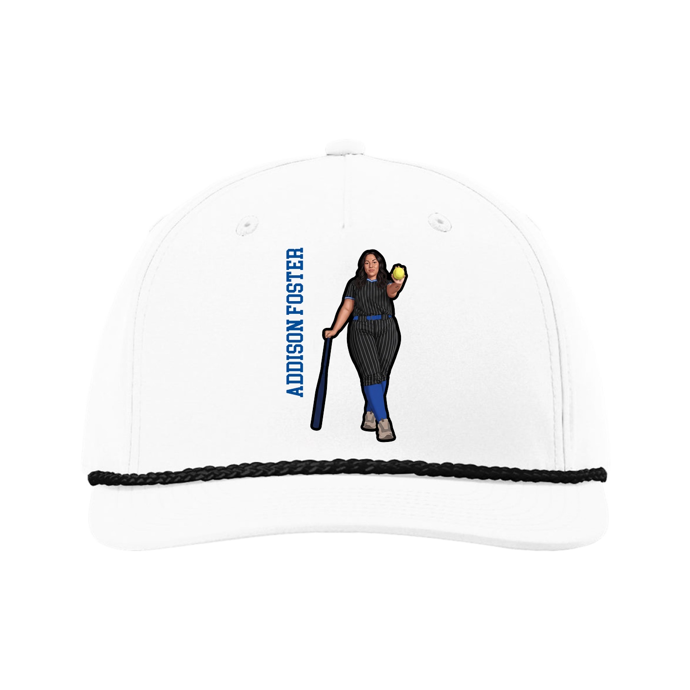 Five-Panel Classic Rope Cap — Name Vertical in White