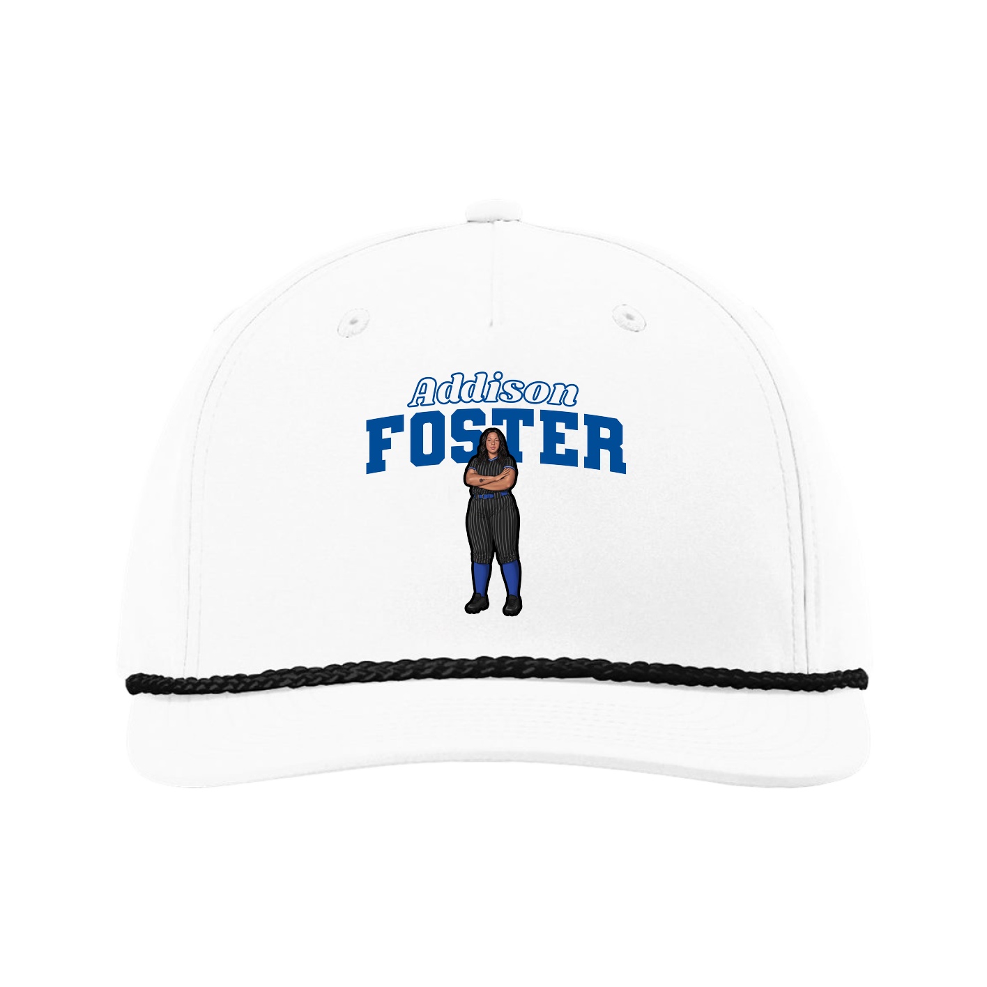Five-Panel Classic Rope Cap — Name Arch in White