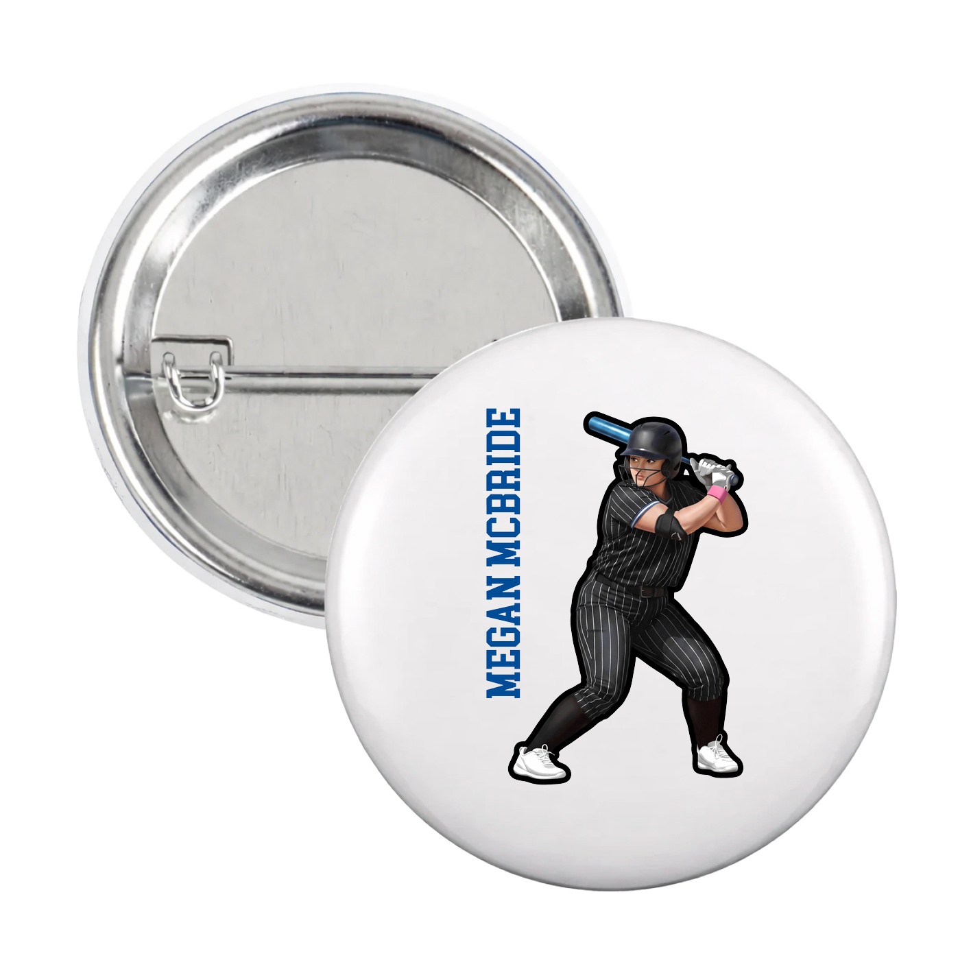 Game Day Button — Name Vertical in White