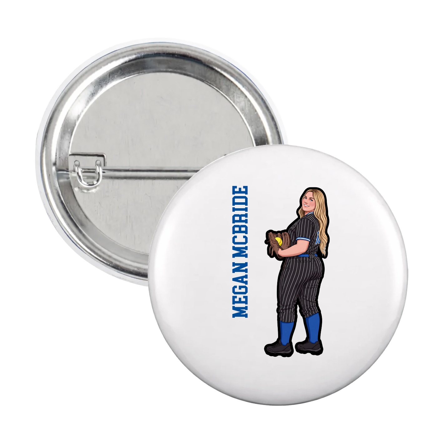 Game Day Button — Name Vertical in White