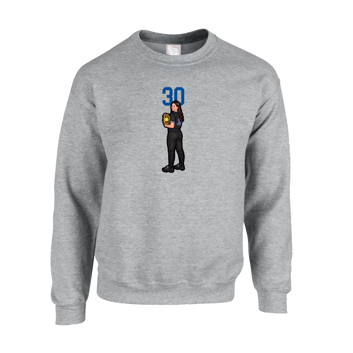 Fleece Crew — Number Top in Grey