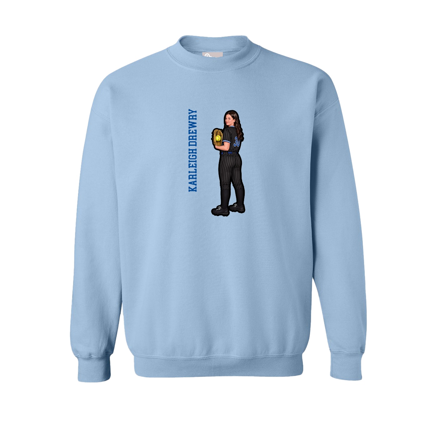 Fleece Crew — Name Vertical in Light Blue