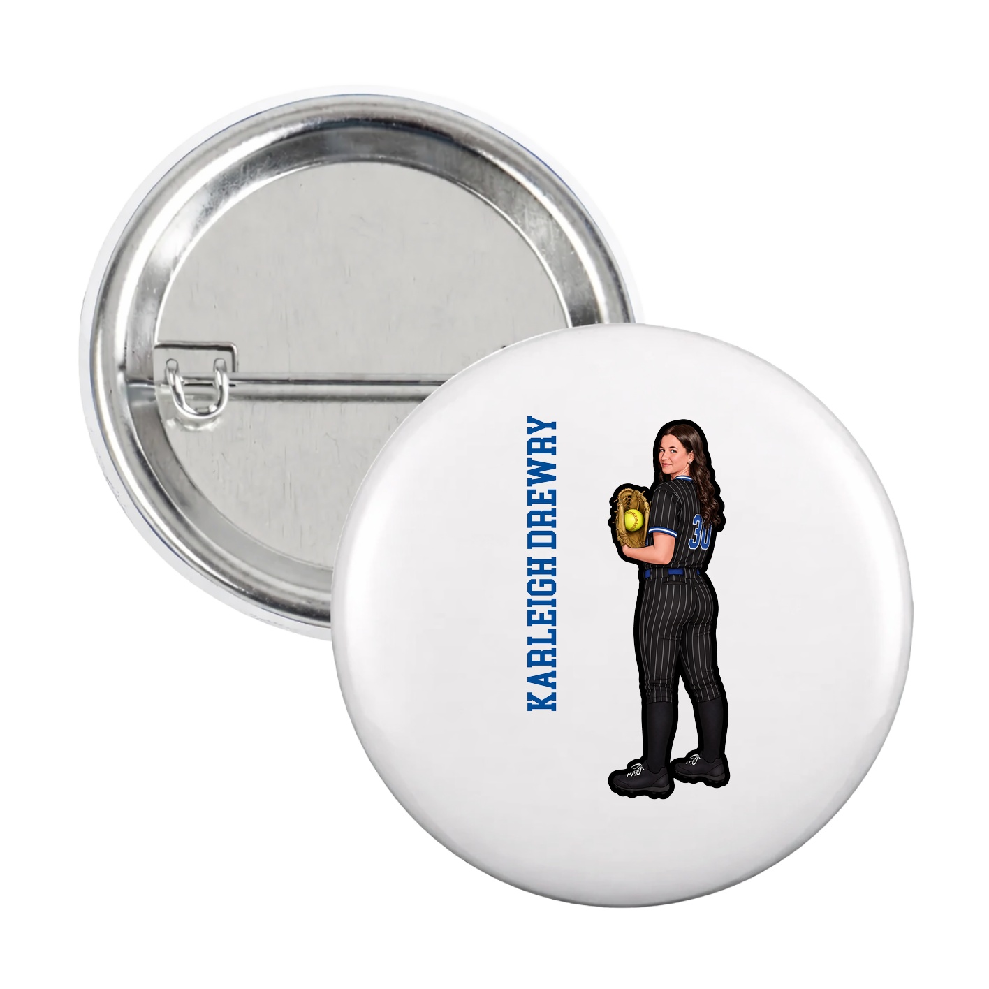 Game Day Button — Name Vertical in White