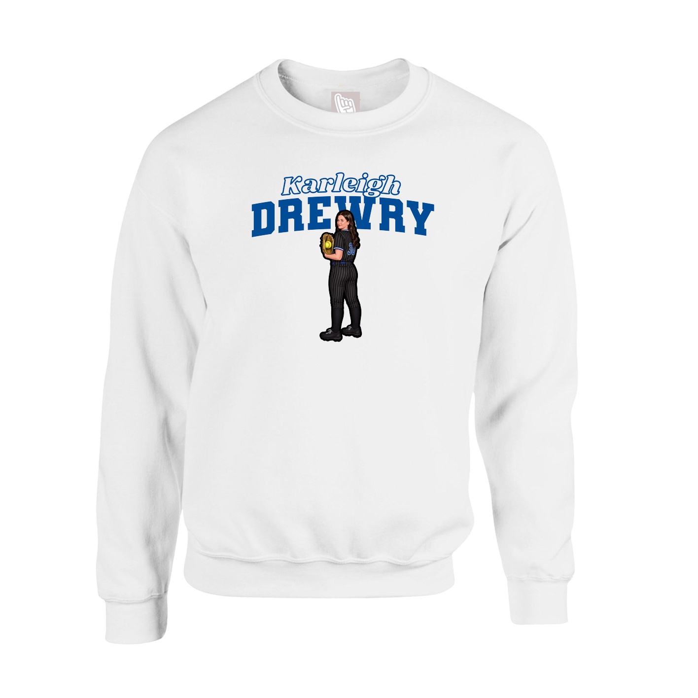 Fleece Crew — Name Arch in White
