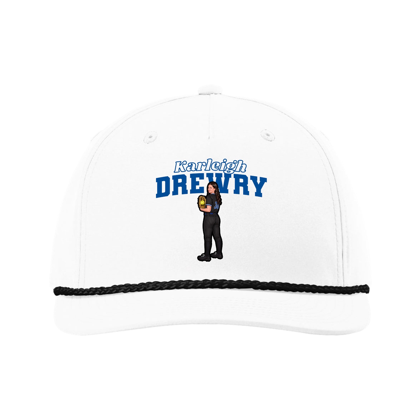 Five-Panel Classic Rope Cap — Name Arch in White