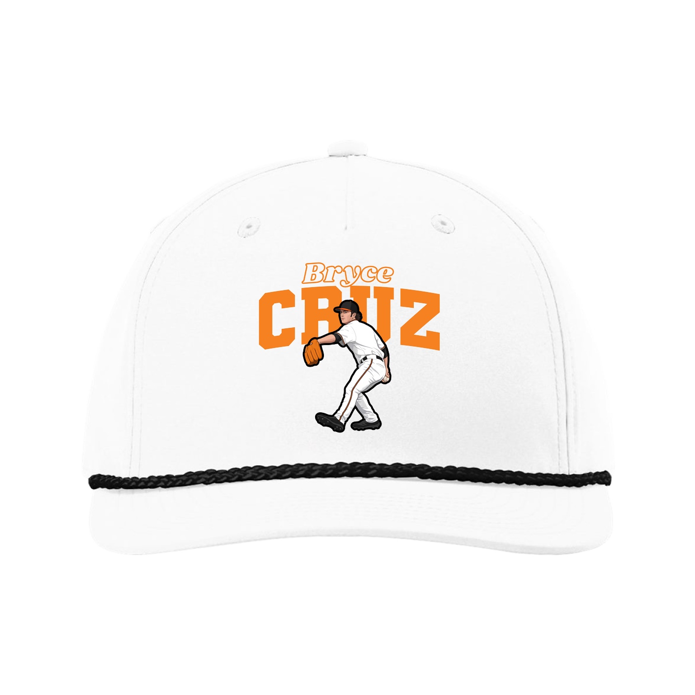 Five-Panel Classic Rope Cap — Name Arch in White