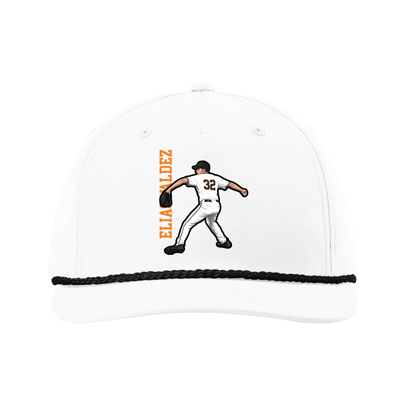 Five-Panel Classic Rope Cap — Name Vertical in White