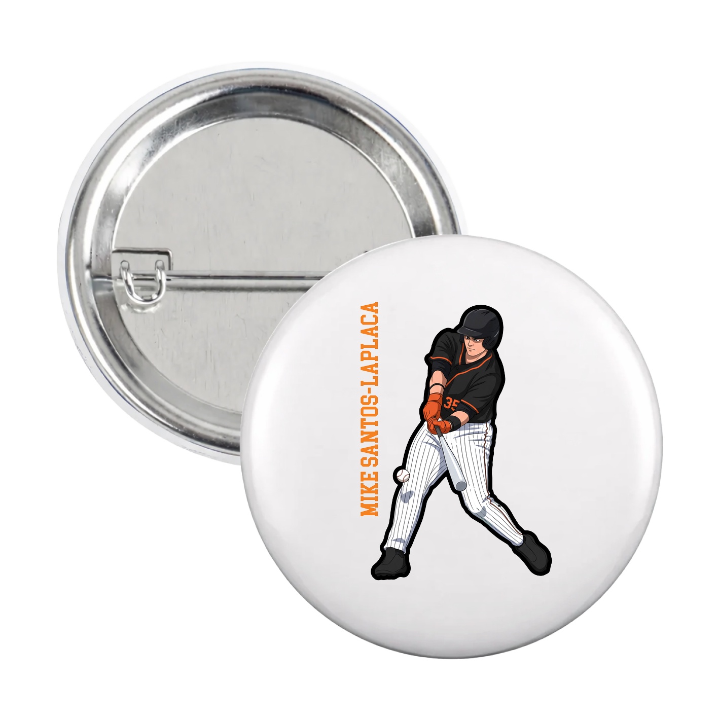 Game Day Button — Name Vertical in White