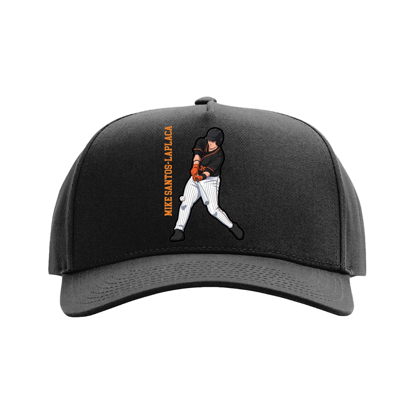 Full Fabric Five-Panel Champ Cap — Name Vertical in Black