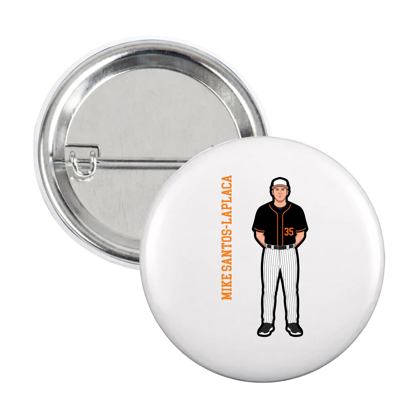 Game Day Button — Name Vertical in White