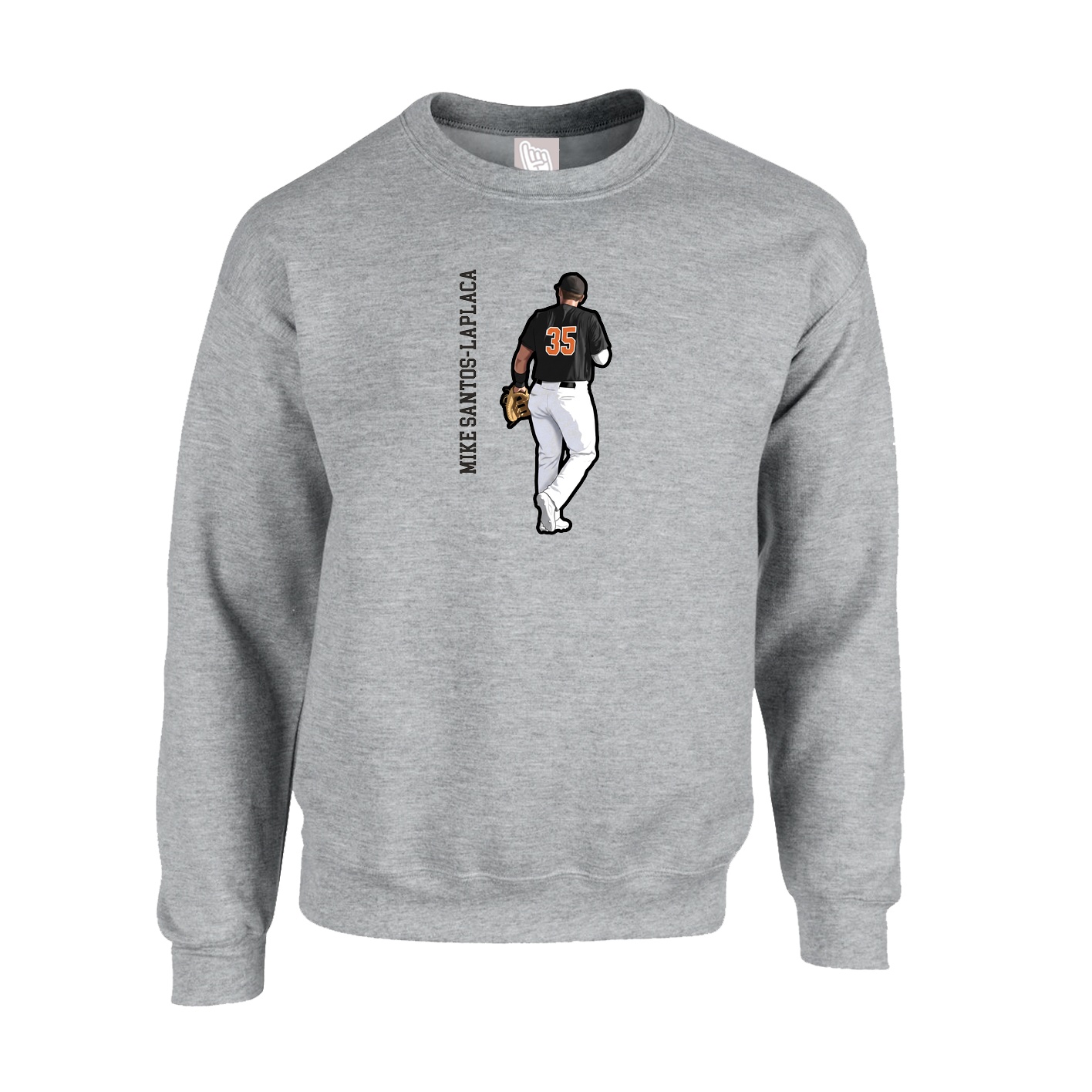 Fleece Crew — Name Vertical in Grey