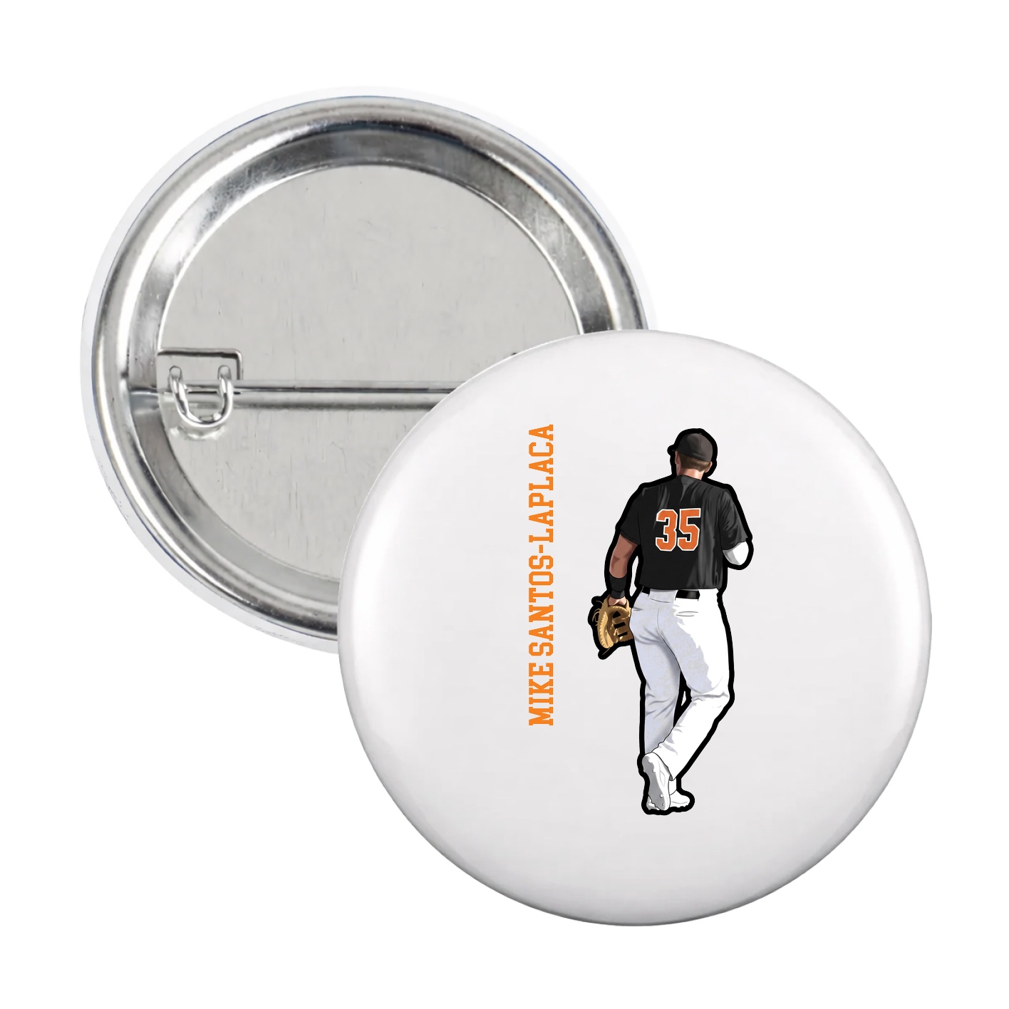 Game Day Button — Name Vertical in White