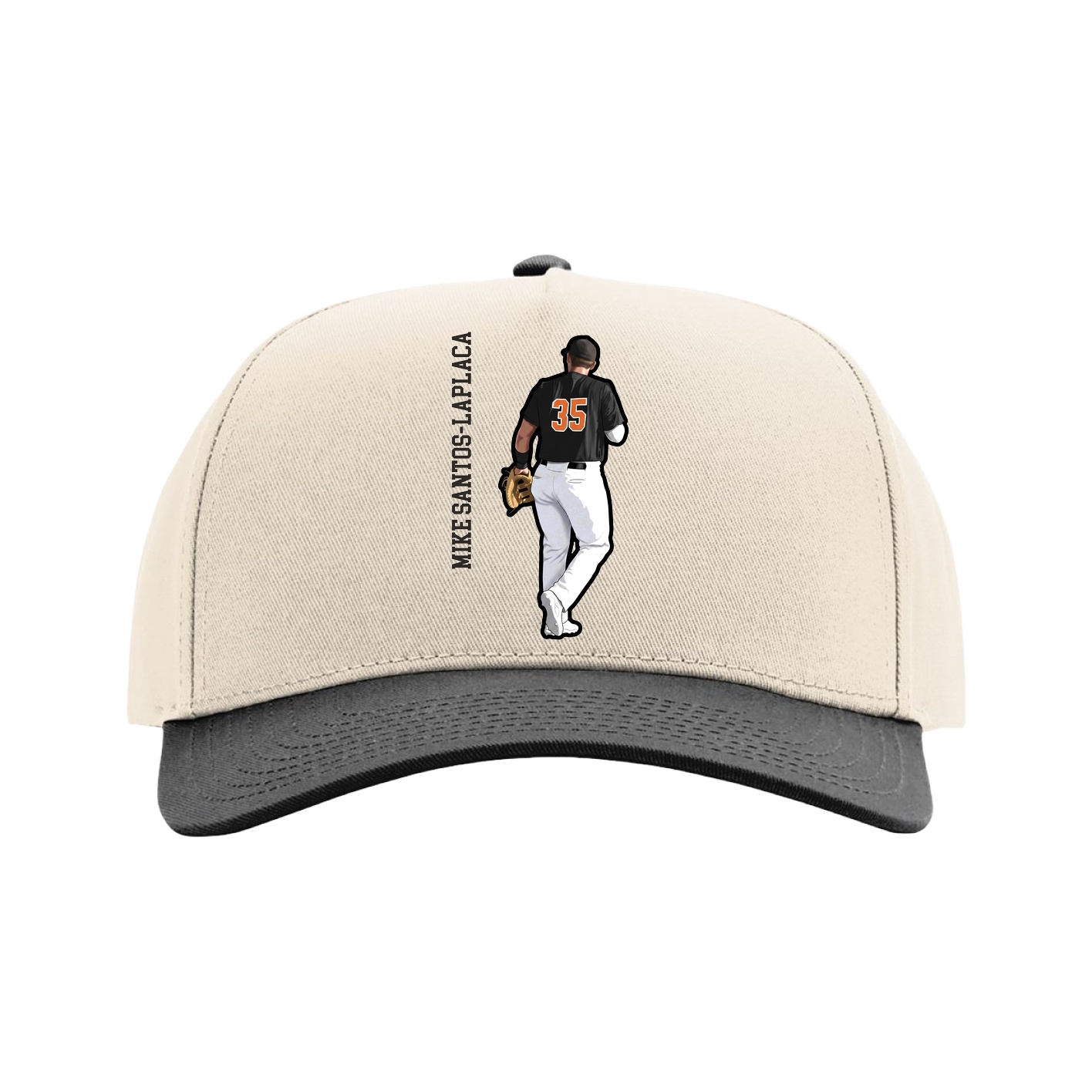 Full Fabric Five-Panel Champ Cap — Name Vertical in Cream/Black