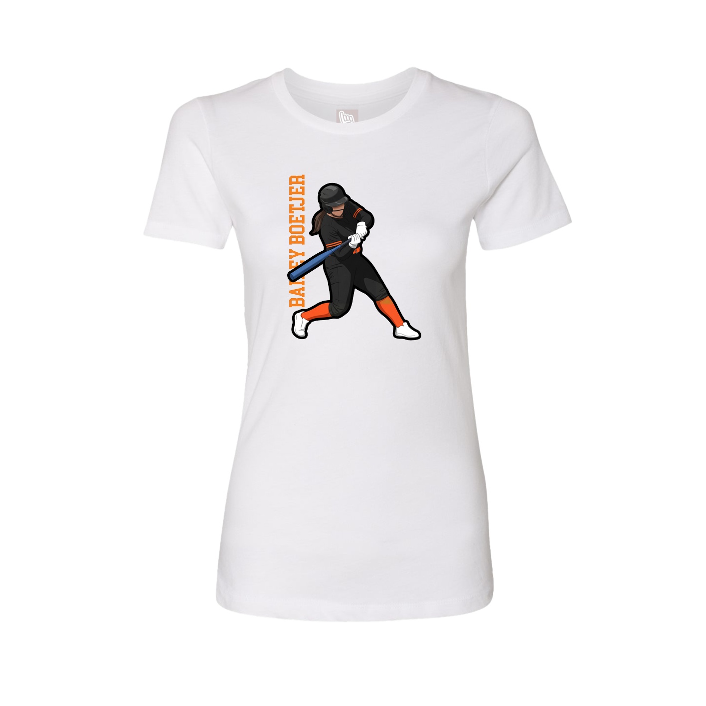 Fitted Women's Tee — Name Vertical in White