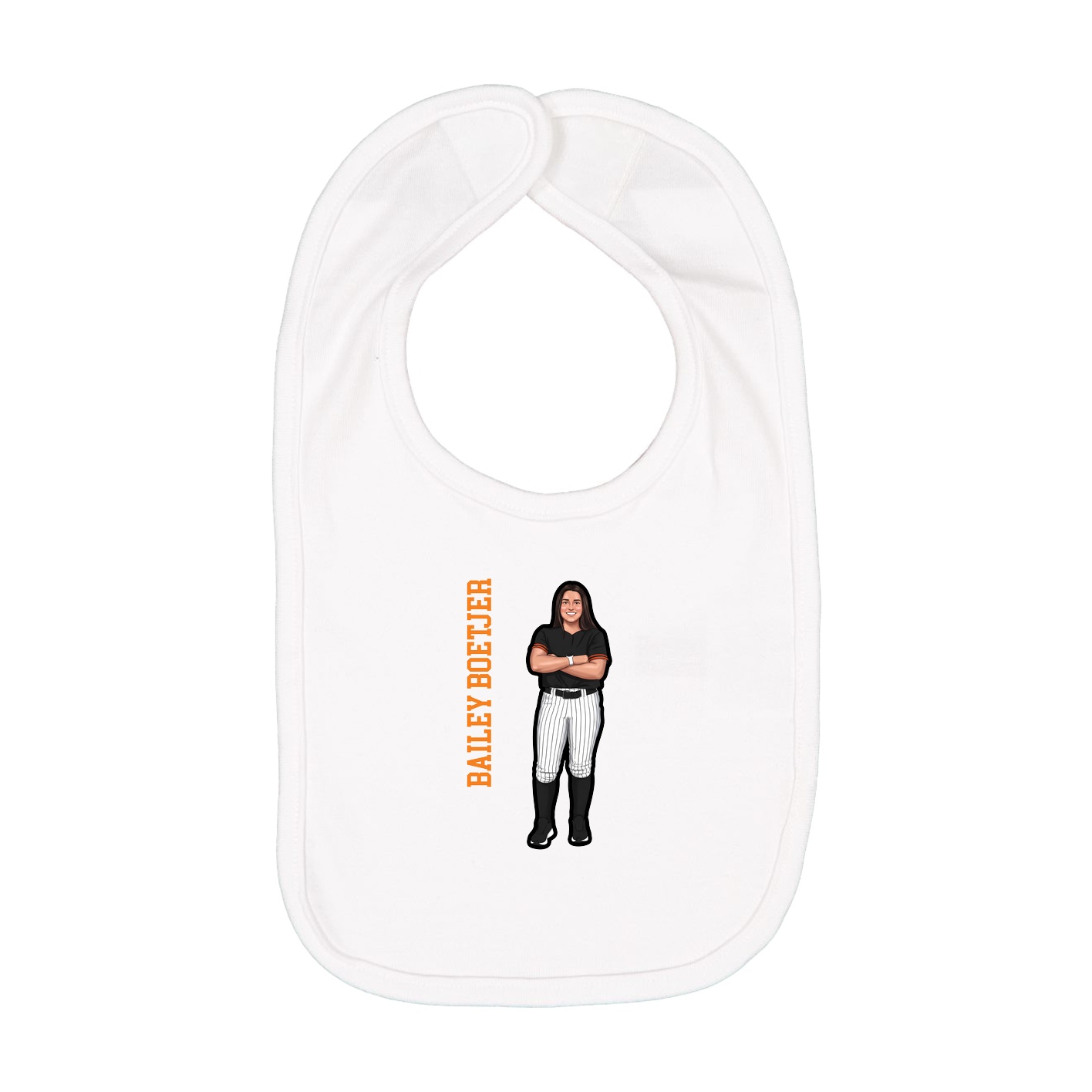 Infant Bib — Name Vertical in White