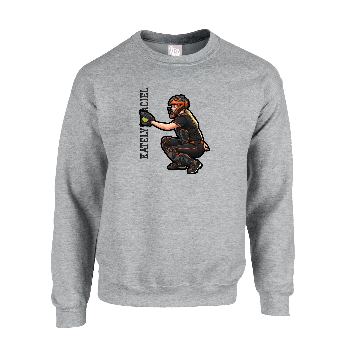 Fleece Crew — Name Vertical in Grey