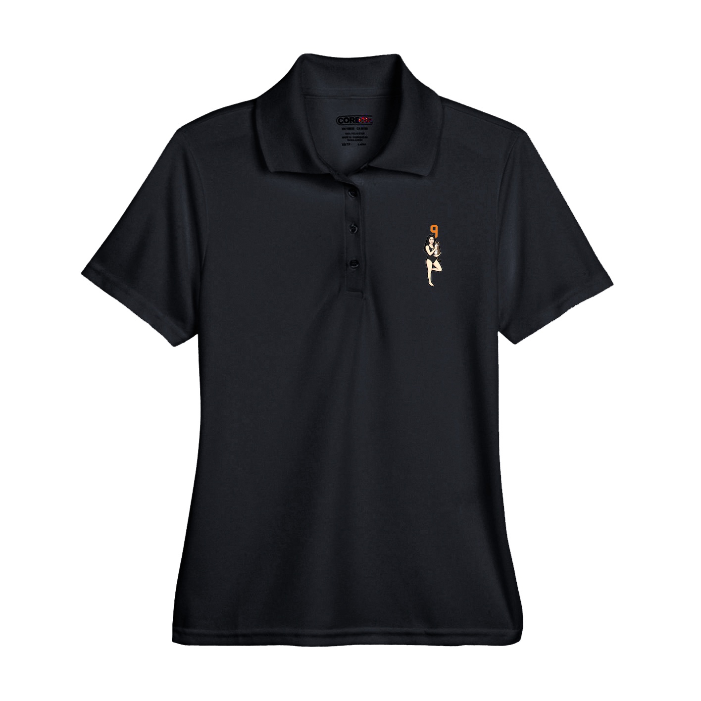 Womens Performance Polo — Number Top in Black