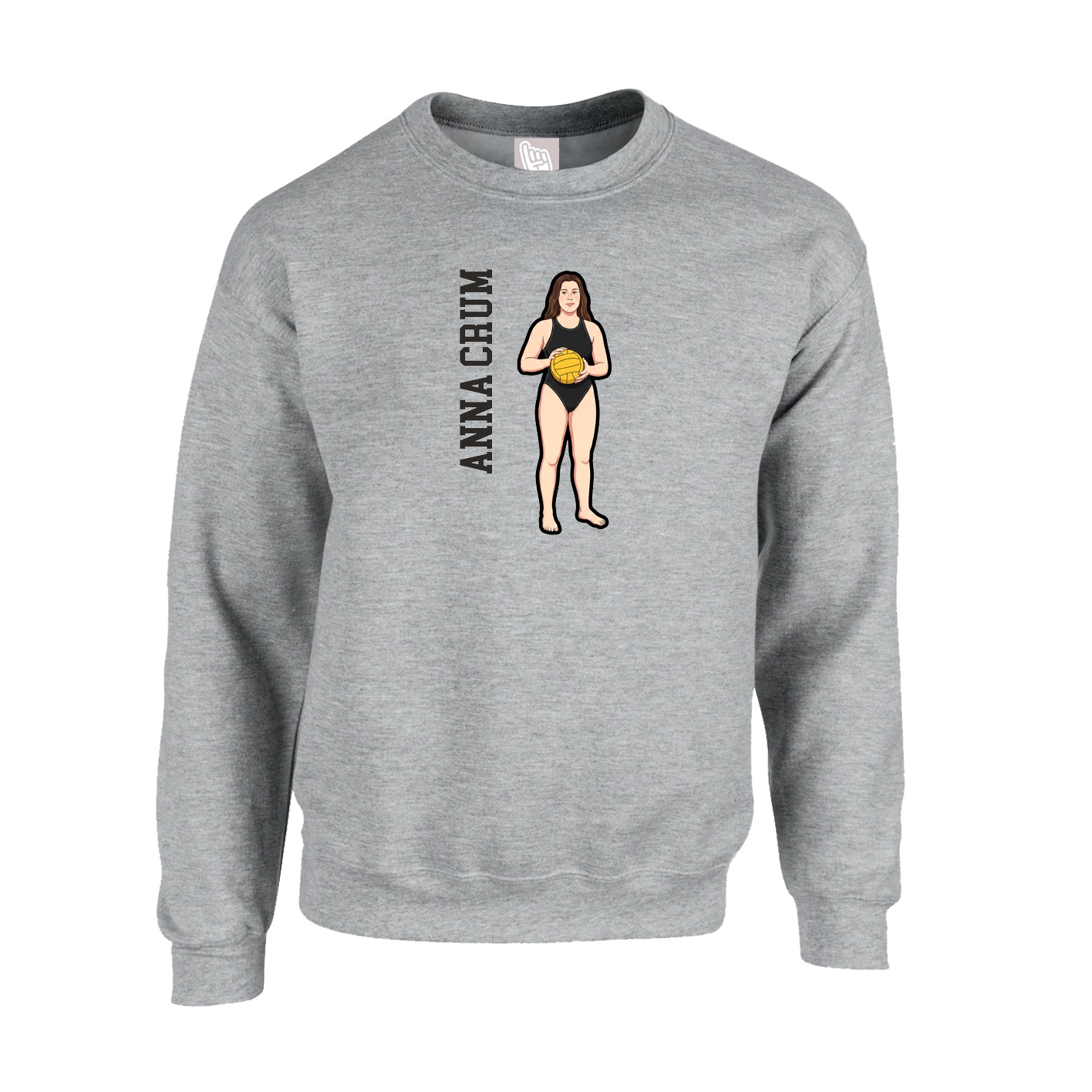Fleece Crew — Name Vertical in Grey