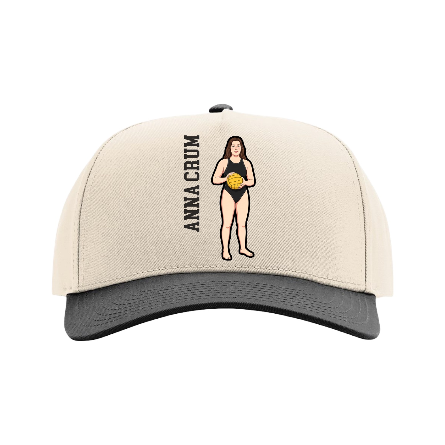 Full Fabric Five-Panel Champ Cap — Name Vertical in Cream/Black