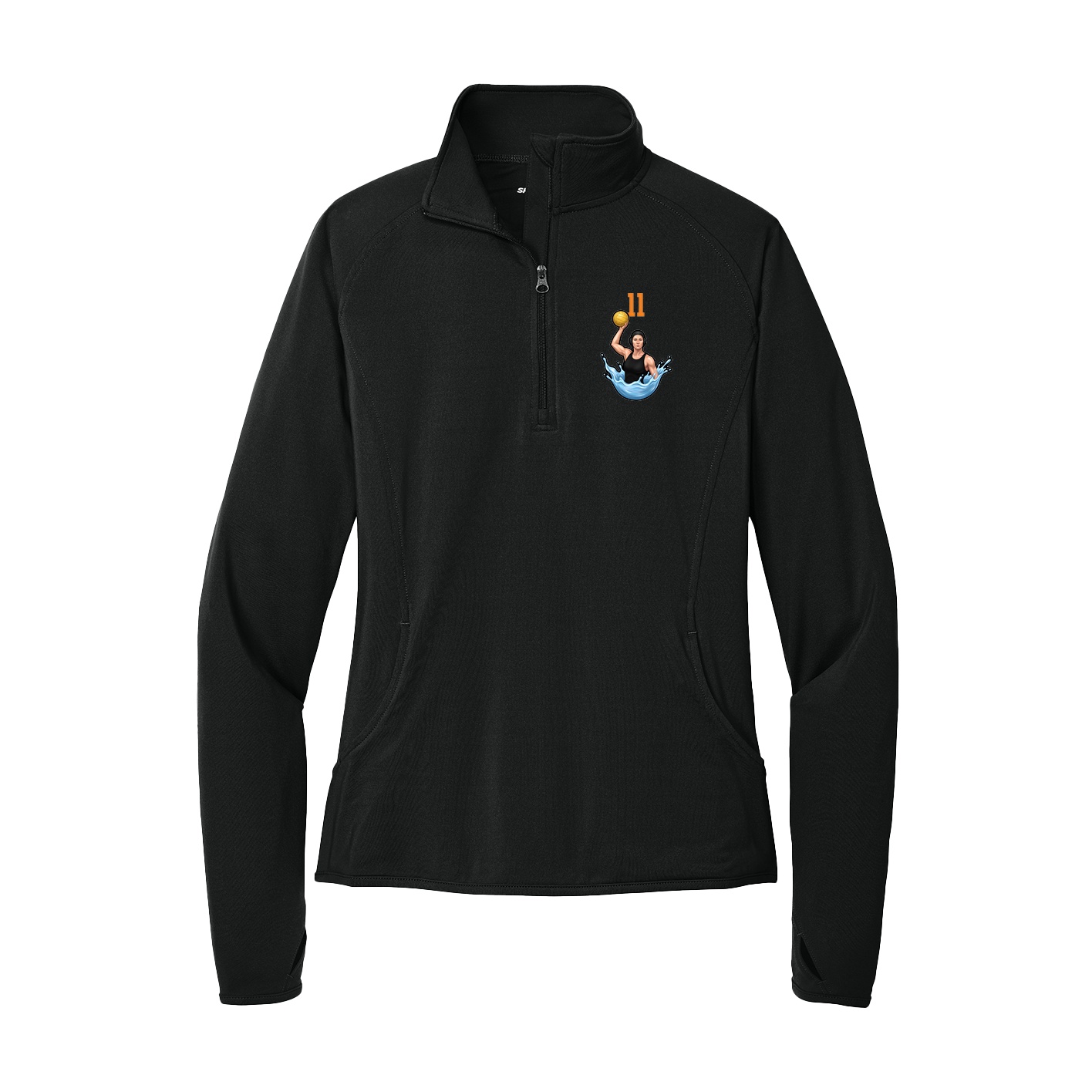 Women's Q-Zip Pullover — Number Top in Black