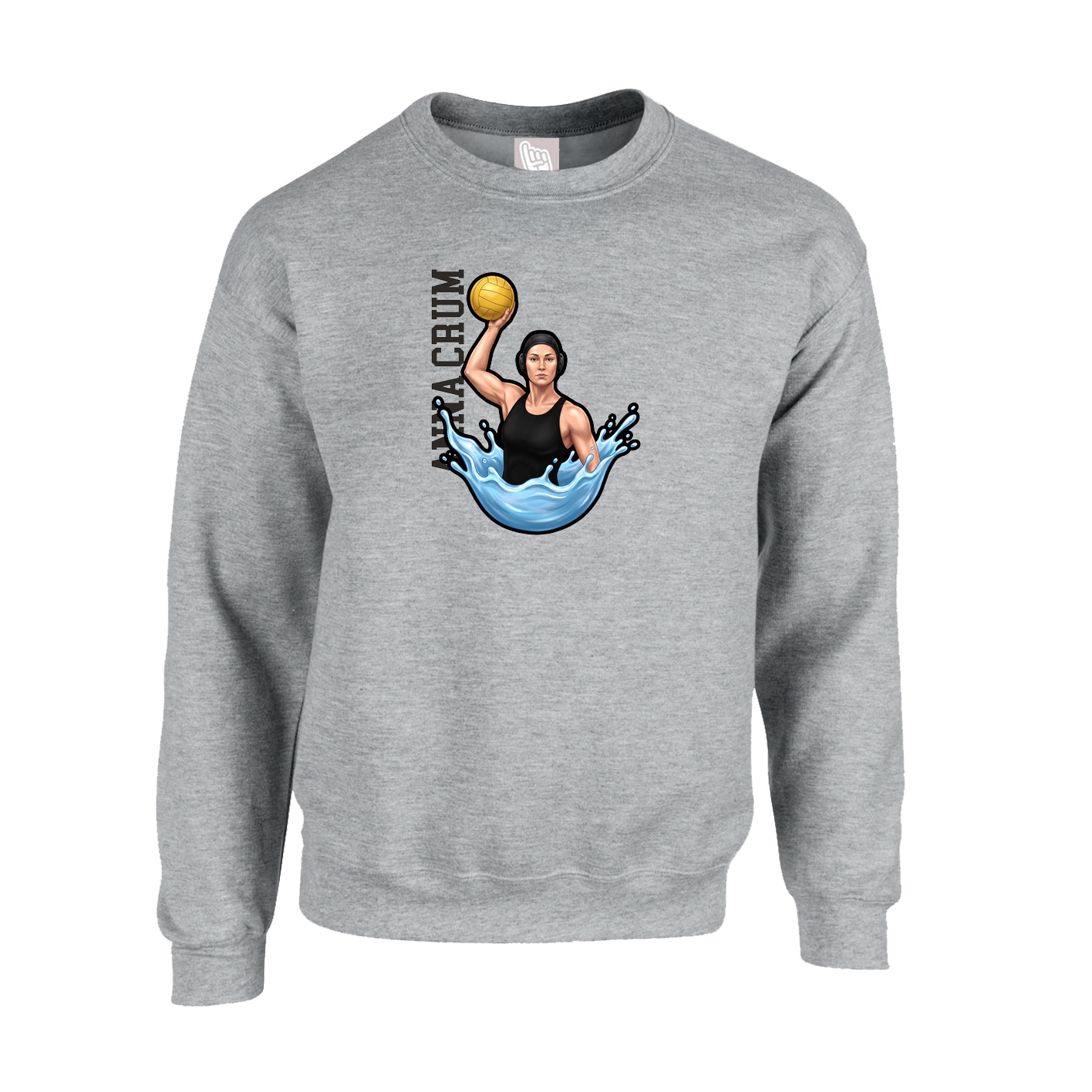 Fleece Crew — Name Vertical in Grey