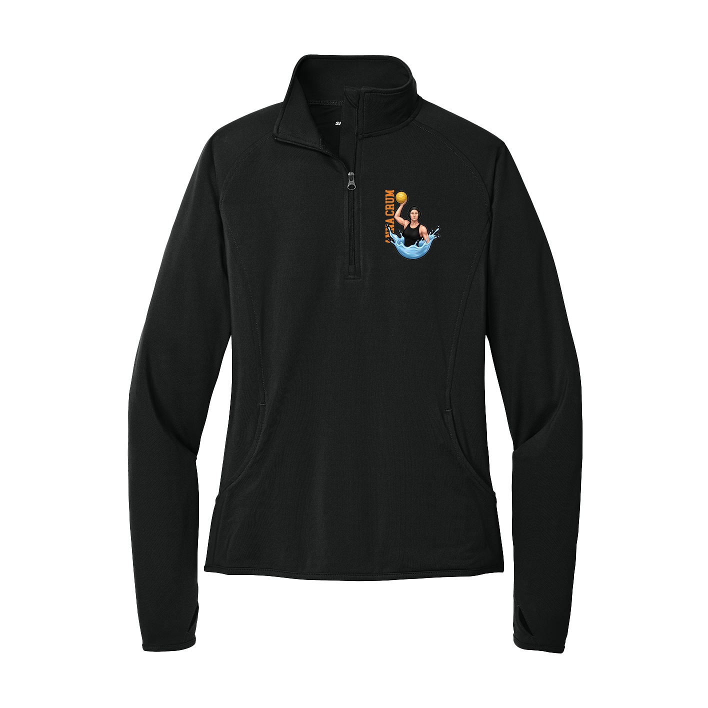 Women's Q-Zip Pullover — Name Vertical in Black