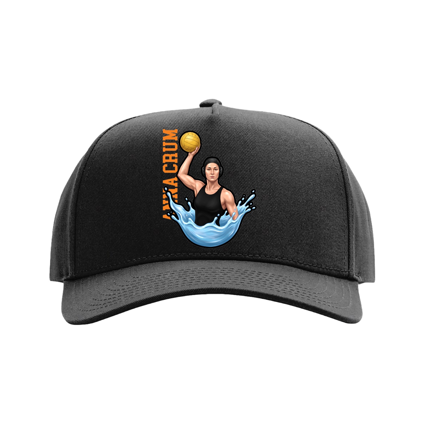 Full Fabric Five-Panel Champ Cap — Name Vertical in Black