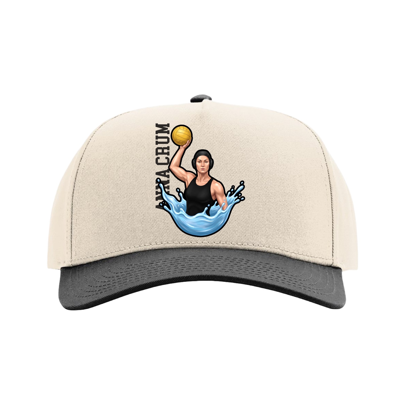 Full Fabric Five-Panel Champ Cap — Name Vertical in Cream/Black