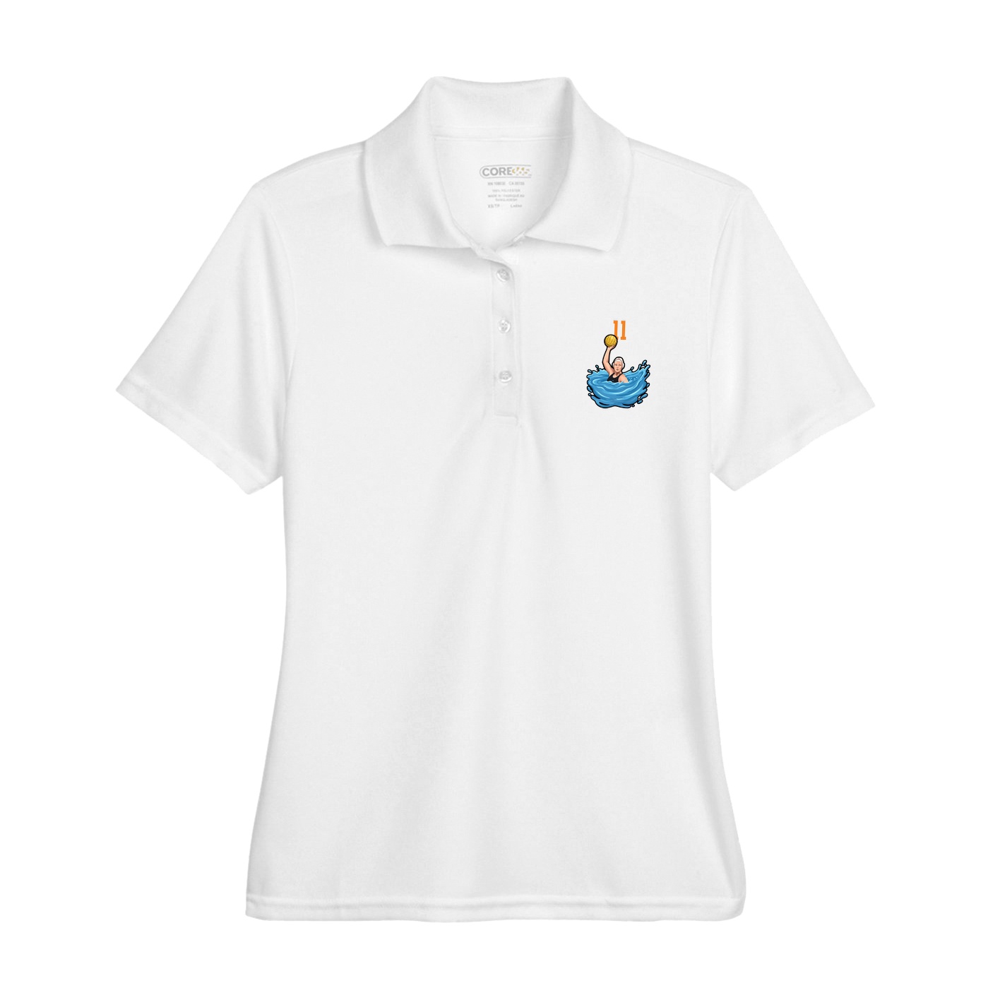 Womens Performance Polo — Number Top in White