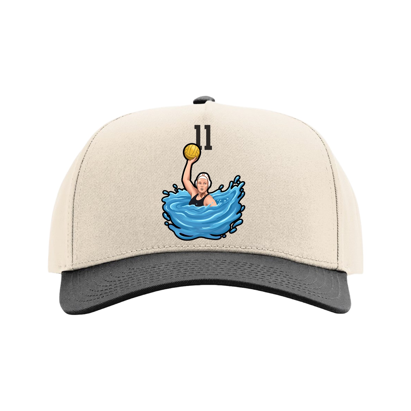 Full Fabric Five-Panel Champ Cap — Number Top in Cream/Black