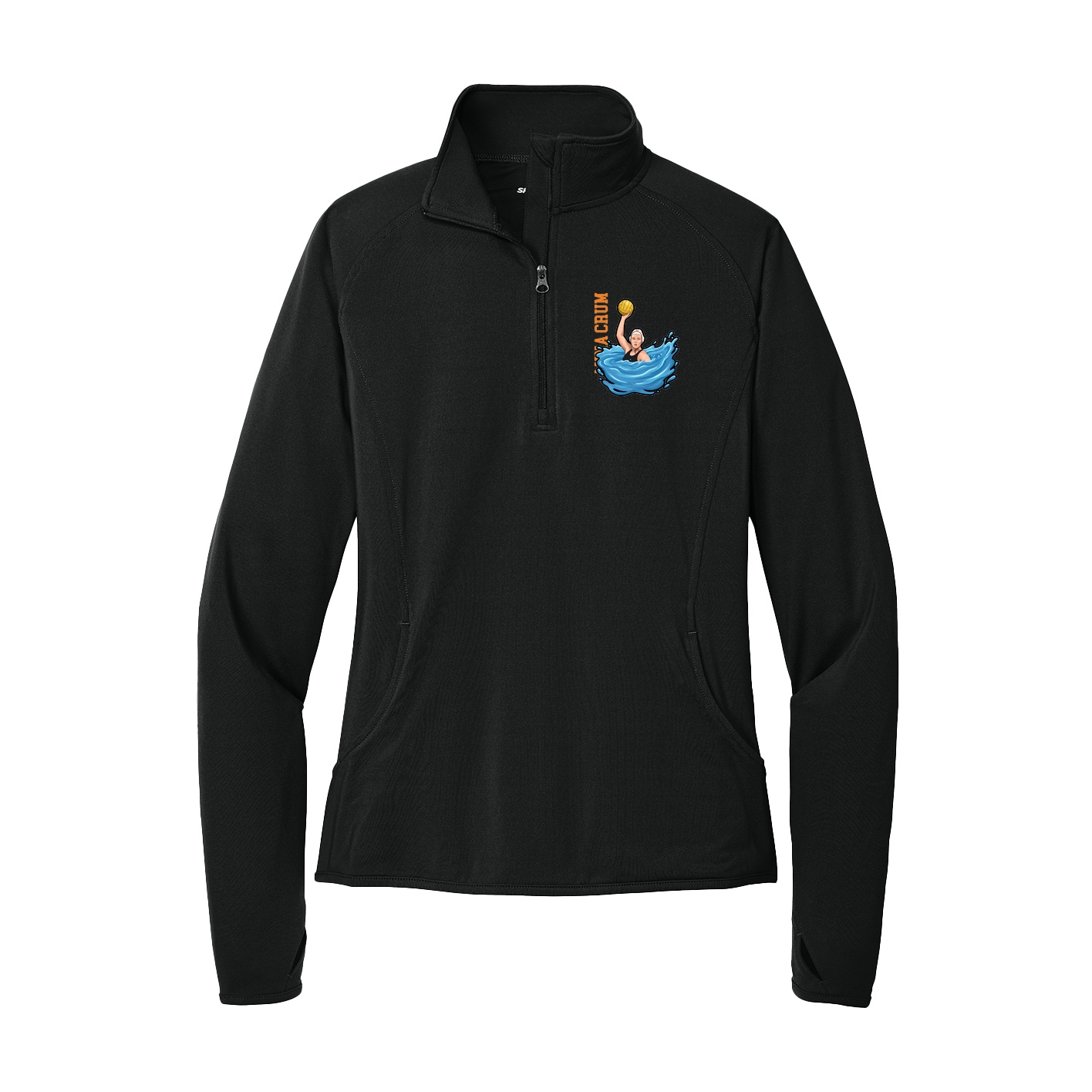 Women's Q-Zip Pullover — Name Vertical in Black