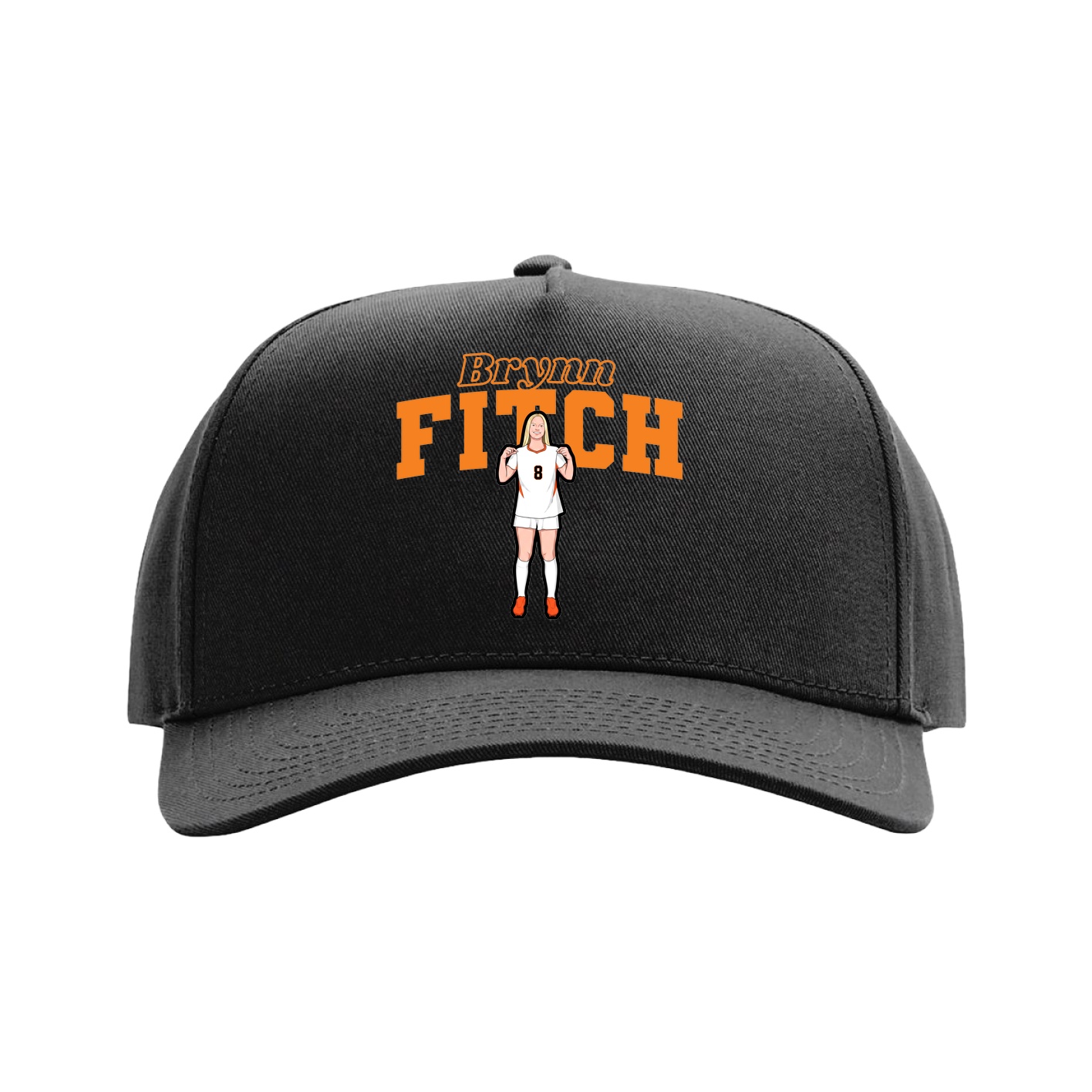 Full Fabric Five-Panel Champ Cap — Name Arch in Black