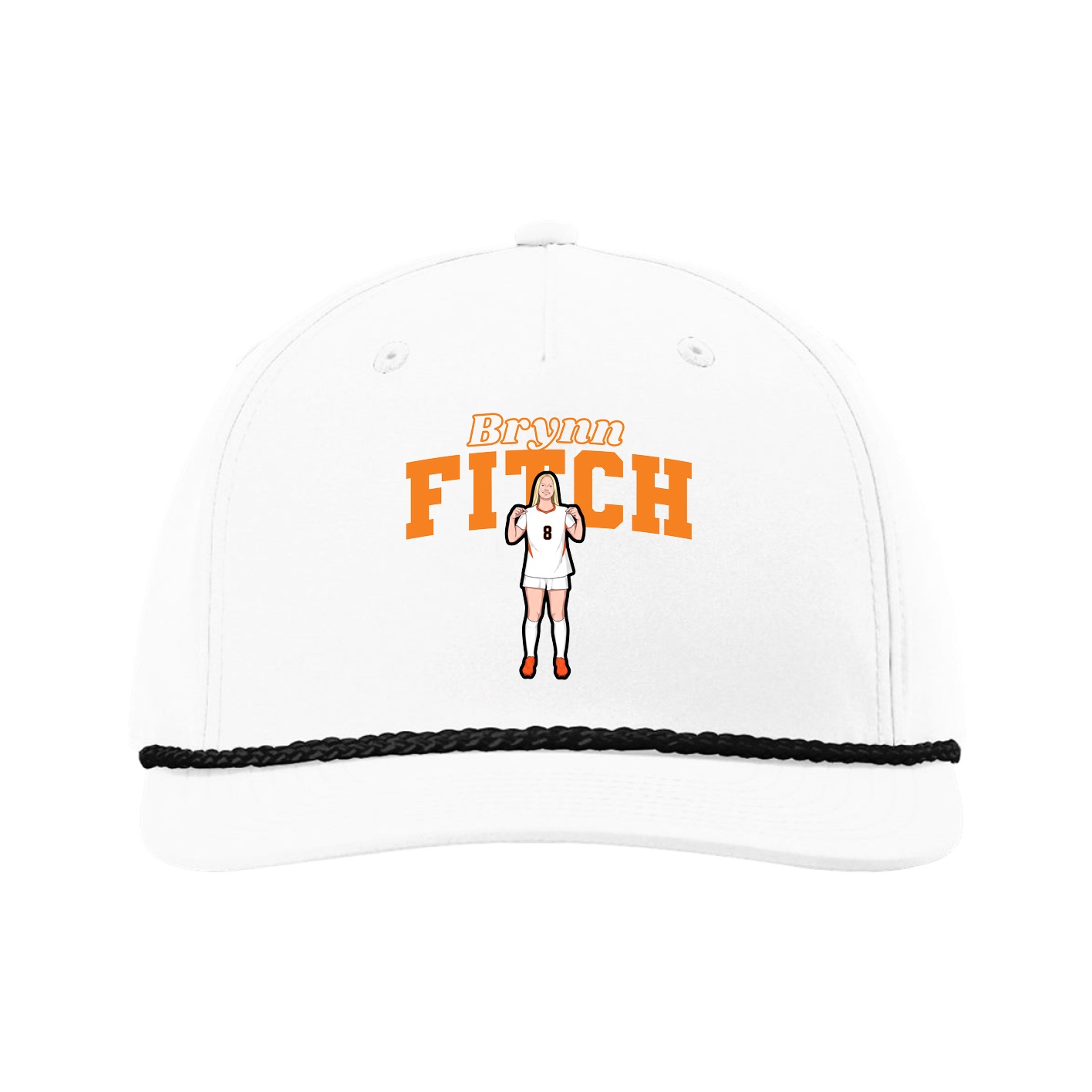 Five-Panel Classic Rope Cap — Name Arch in White