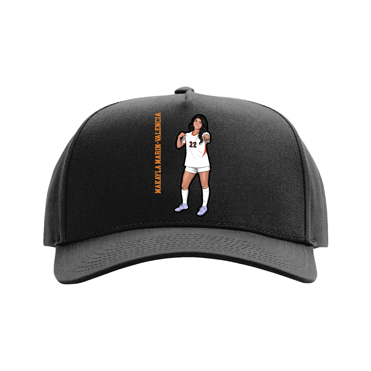 Full Fabric Five-Panel Champ Cap — Name Vertical in Black