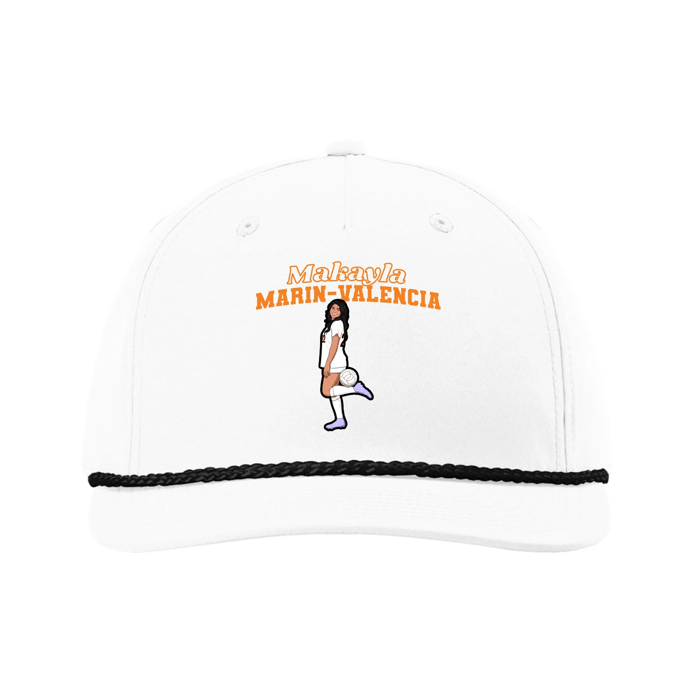 Five-Panel Classic Rope Cap — Name Arch in White