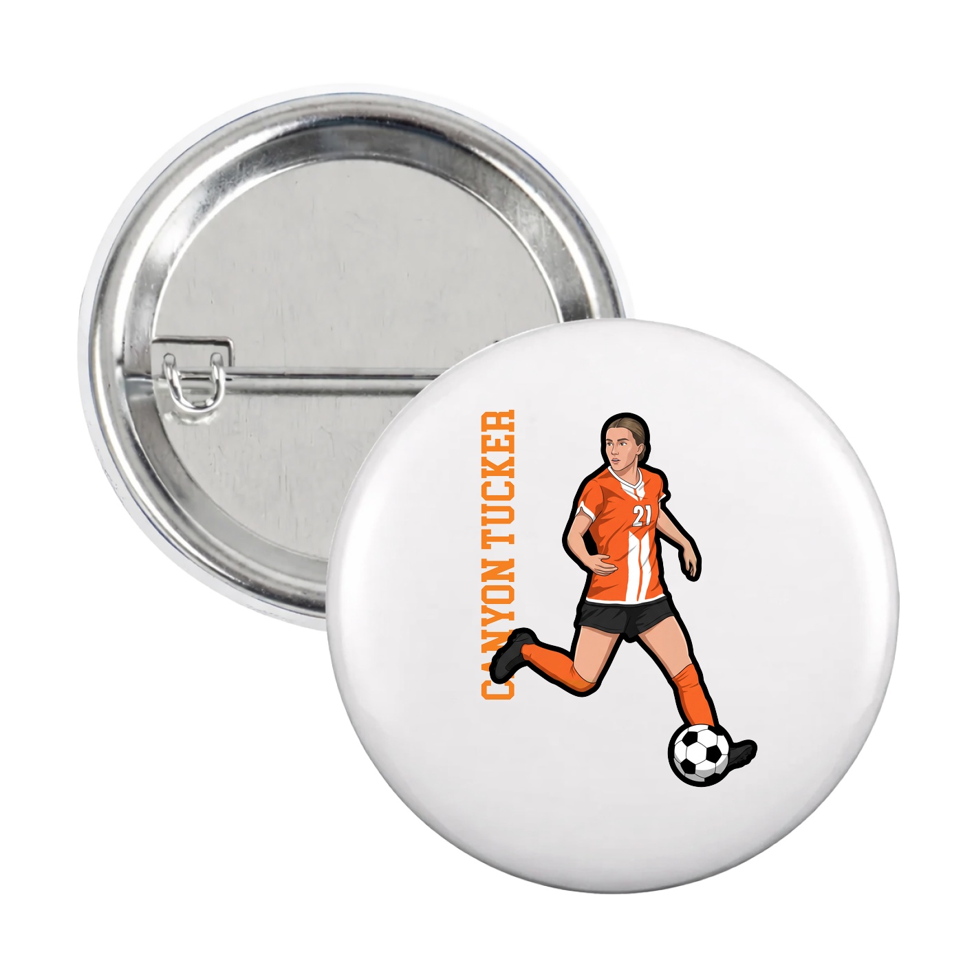 Game Day Button — Name Vertical in White