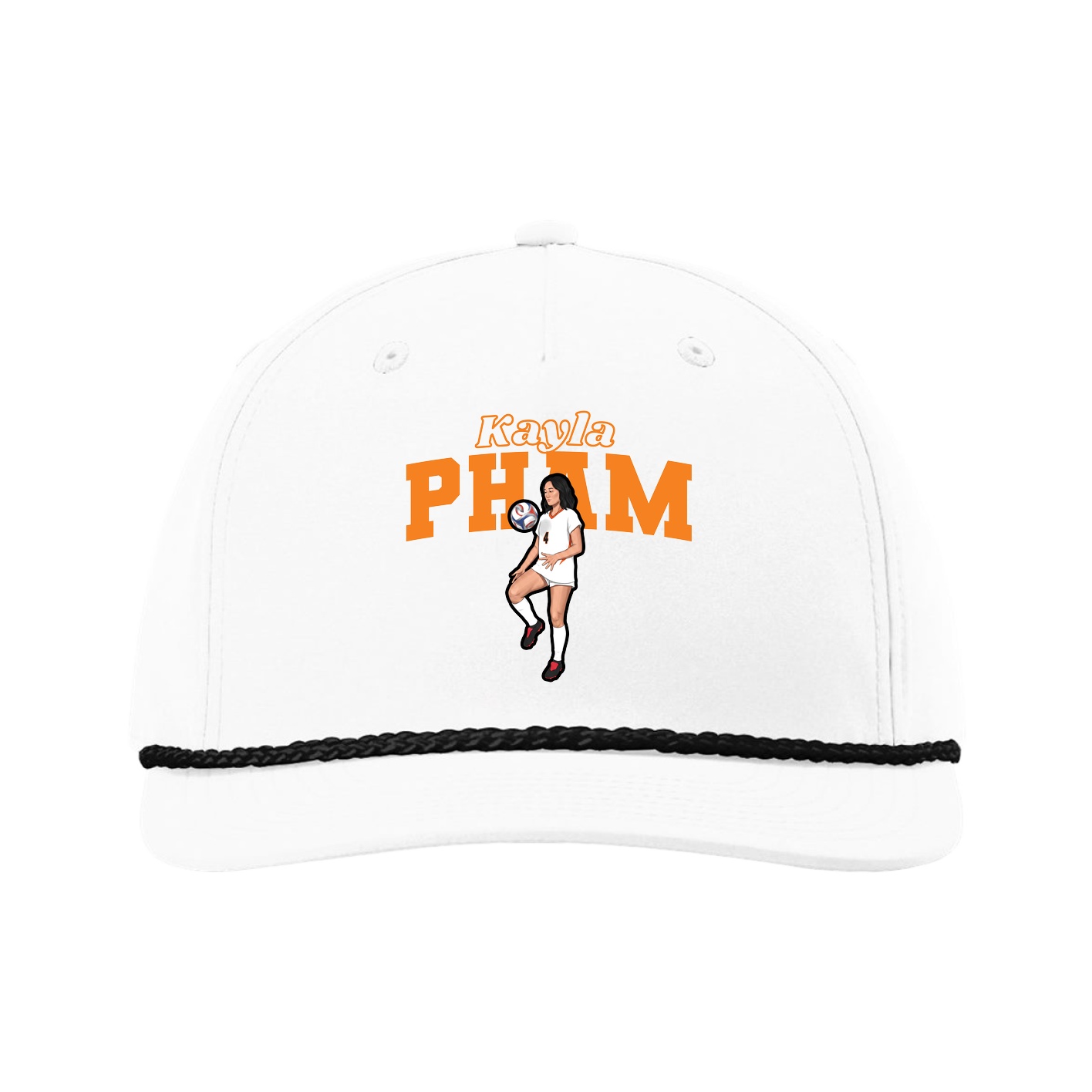 Five-Panel Classic Rope Cap — Name Arch in White