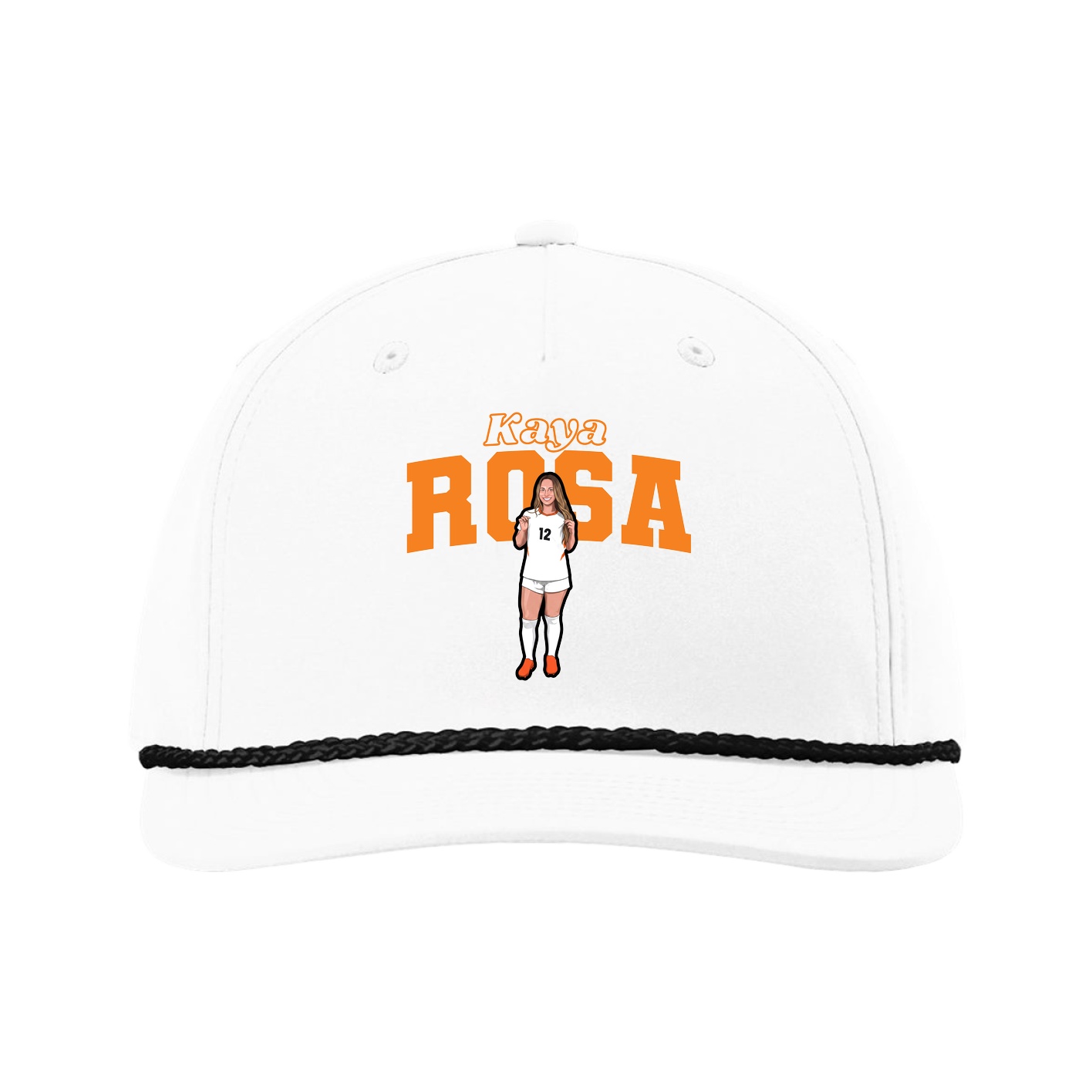 Five-Panel Classic Rope Cap — Name Arch in White