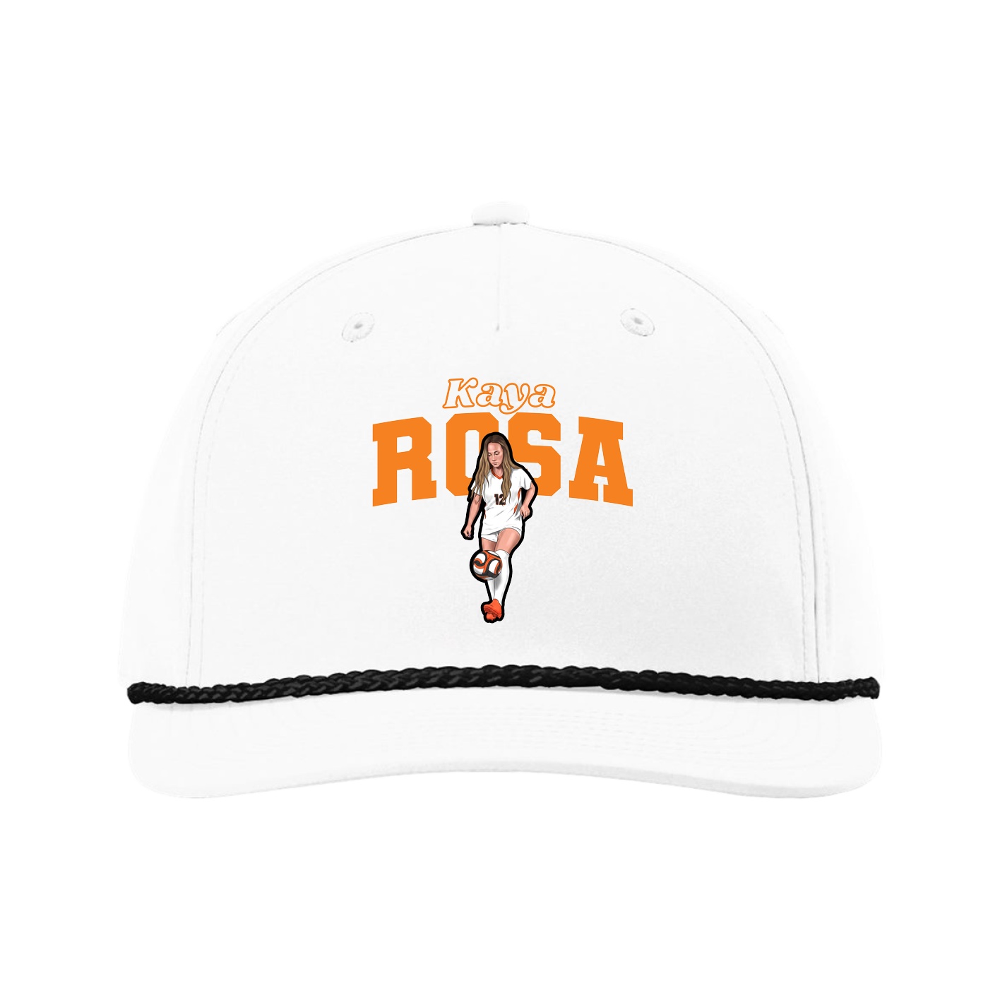 Five-Panel Classic Rope Cap — Name Arch in White