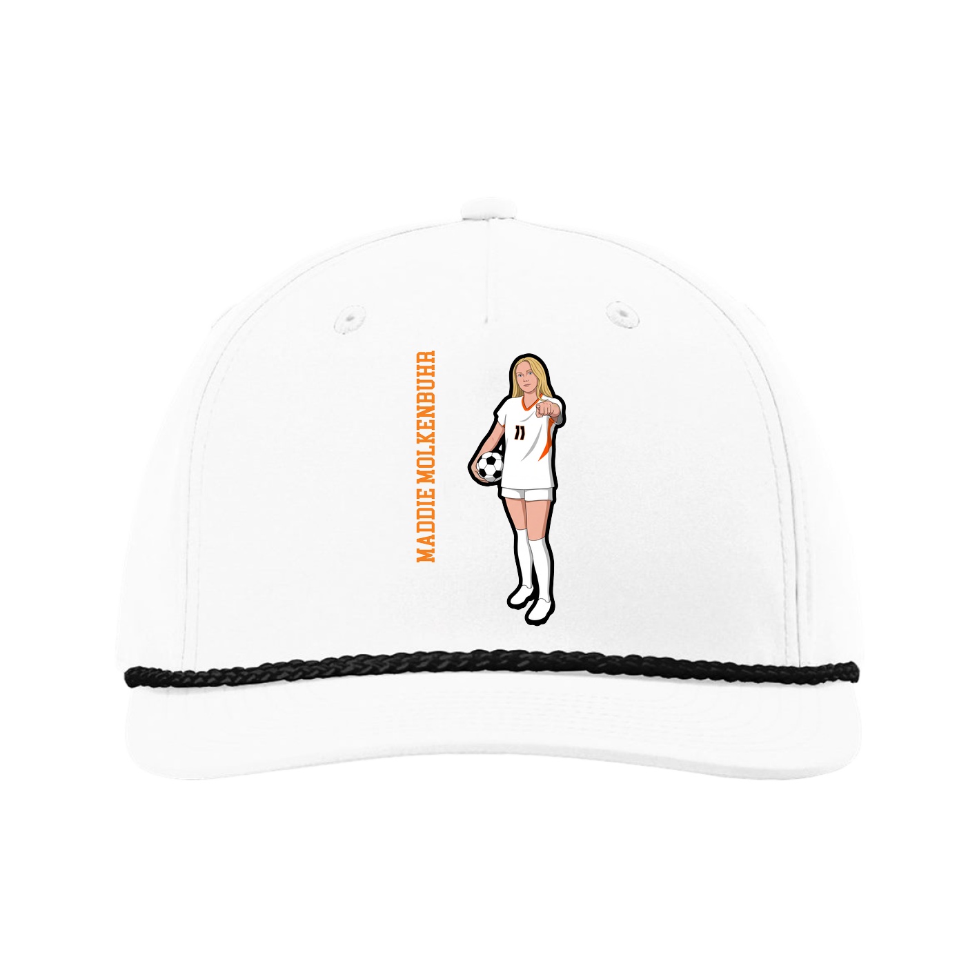 Five-Panel Classic Rope Cap — Name Vertical in White