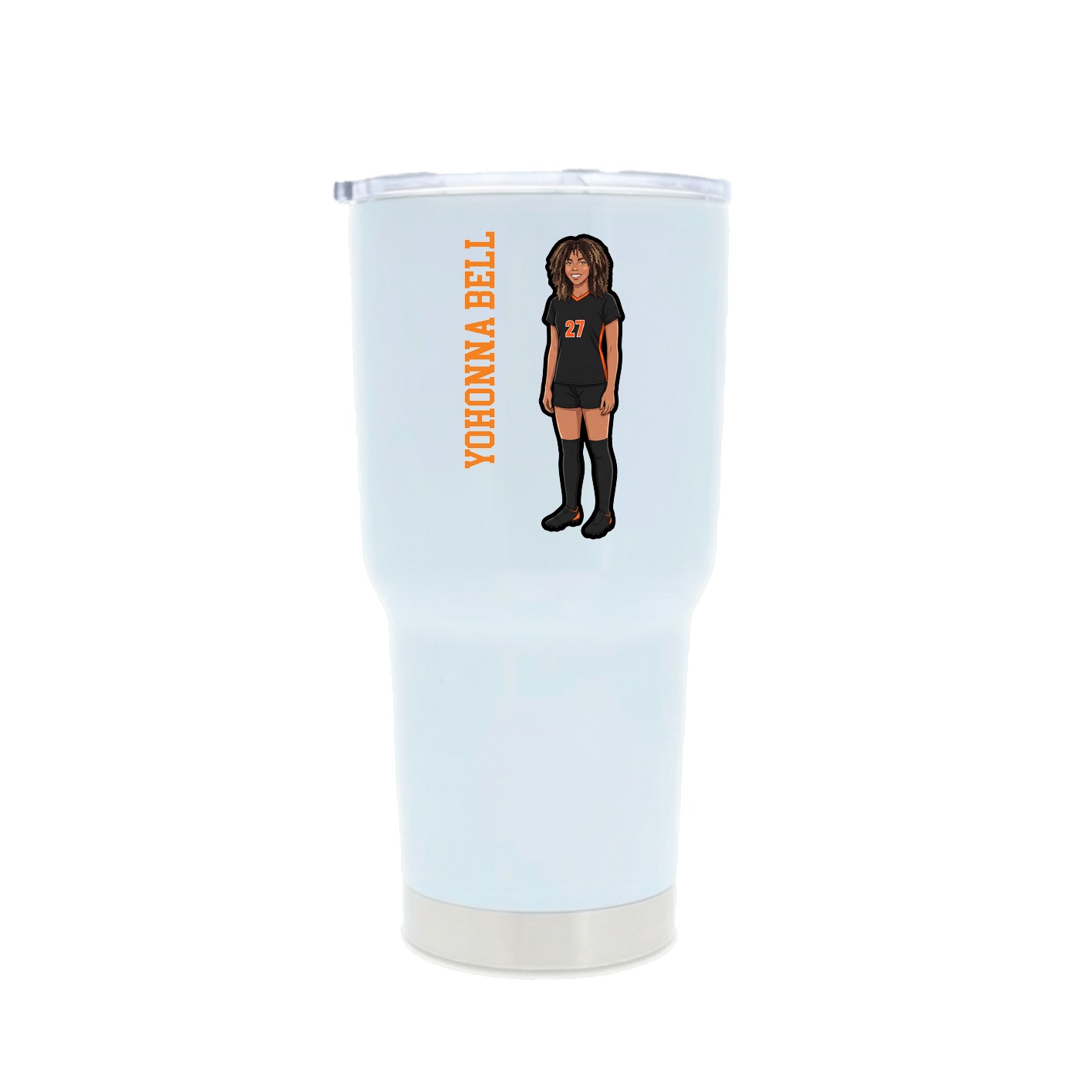 30oz Stainless Steel Tumbler — Name Vertical in White